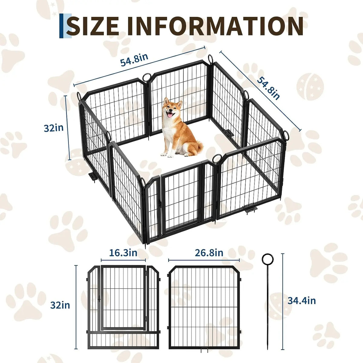 Garvee Heavy Duty Metal Dog Playpen With Self Locking Door