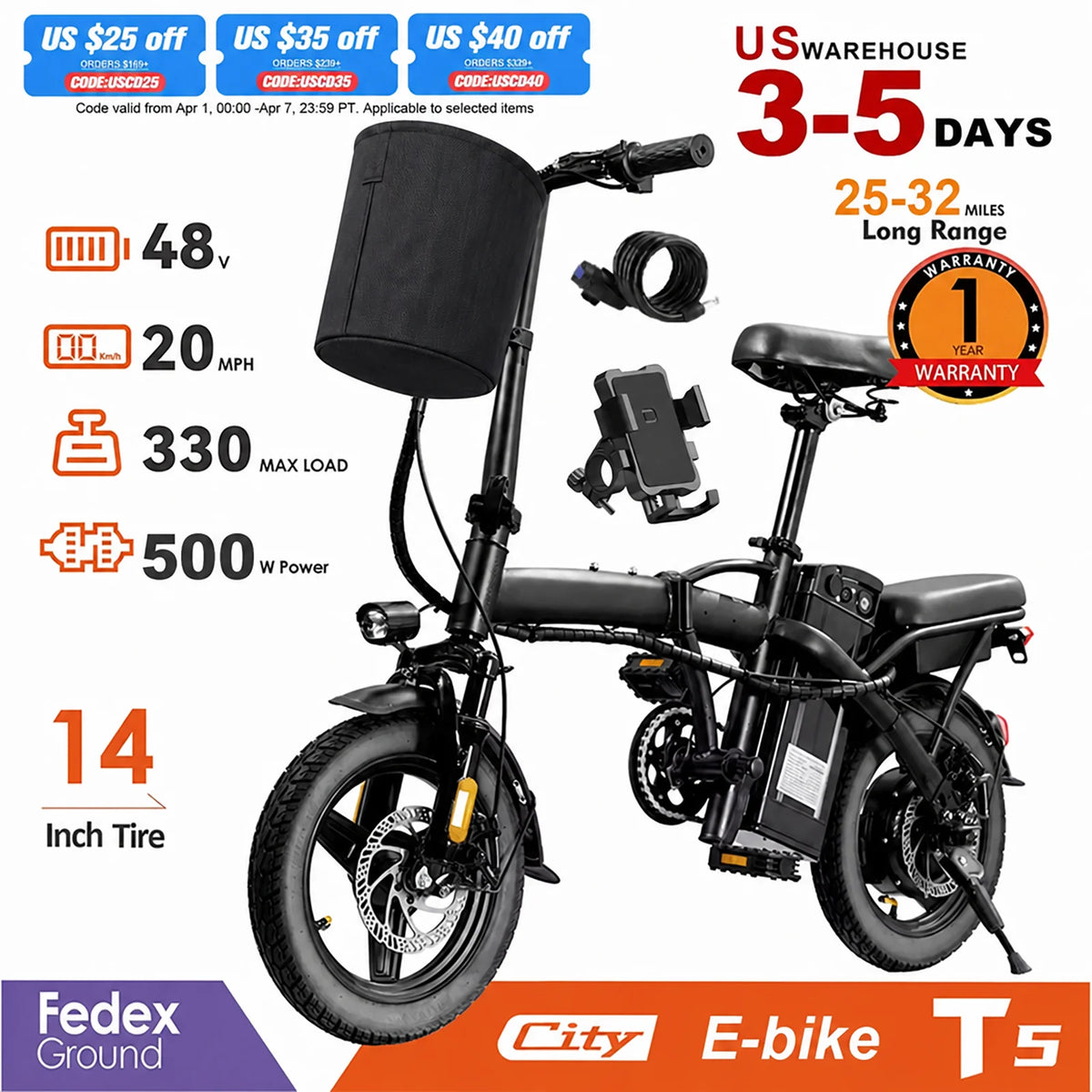 Terrosor 48V 500W Folding Electric Bicycle For Adults Commuter Ebike