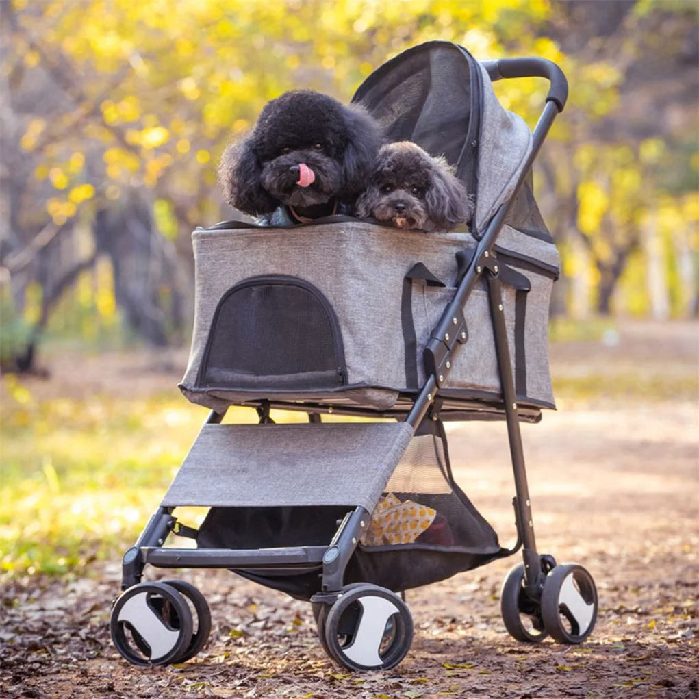 Foldable Pet Stroller With Four Wheels And Rain Cover