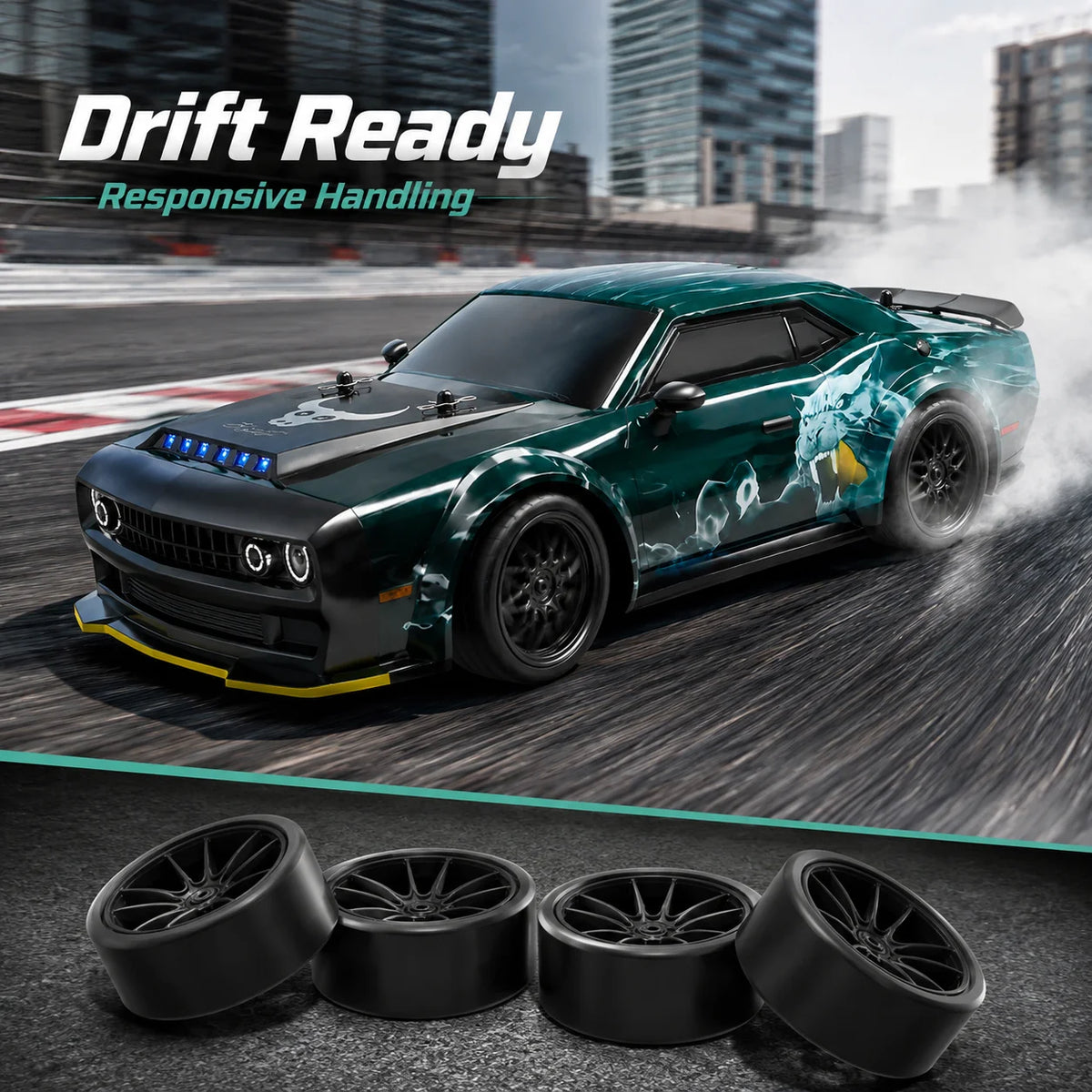 ZNLYRION 4WD RC Drift Car With LED Lights Metal Differential