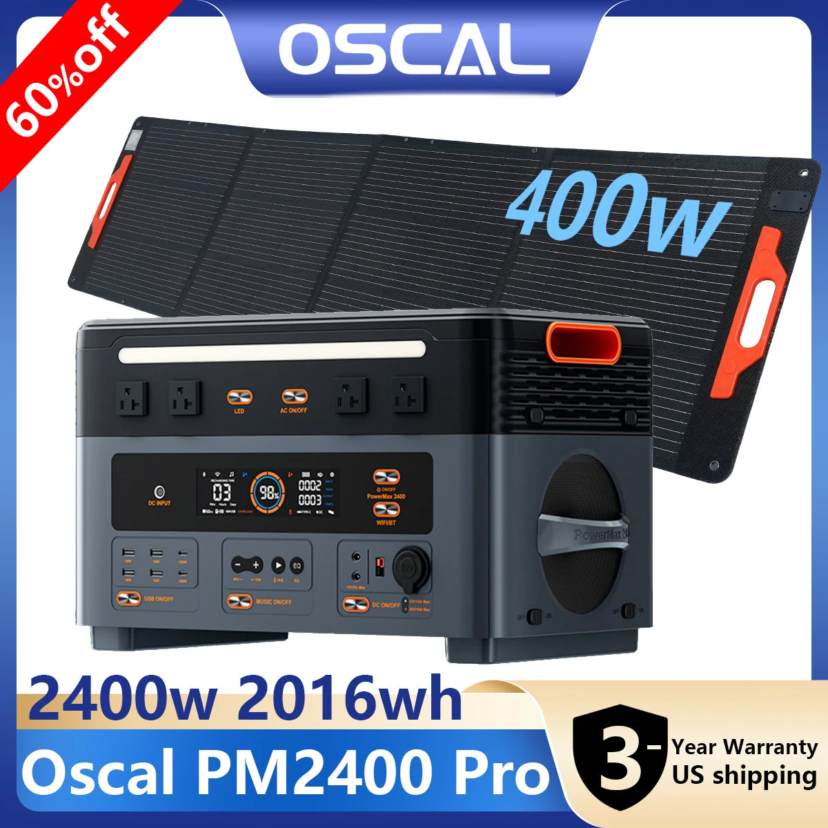 Oukitel OSCAL 2048Wh Solar Generator 2400W Portable Power Station LiFePO4