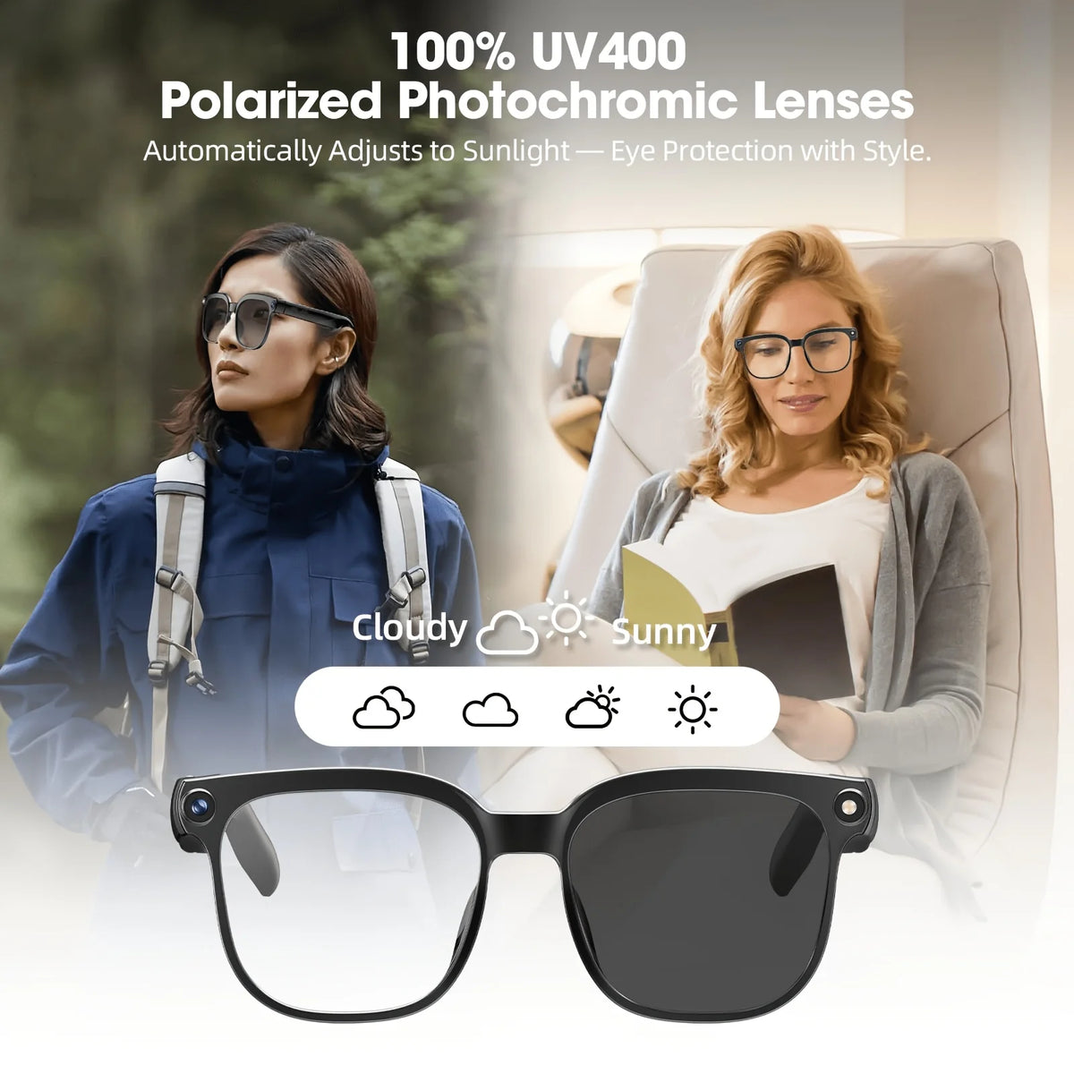Smart Camera Glasses 8MP Video Ai Translator Bluetooth Color Changing