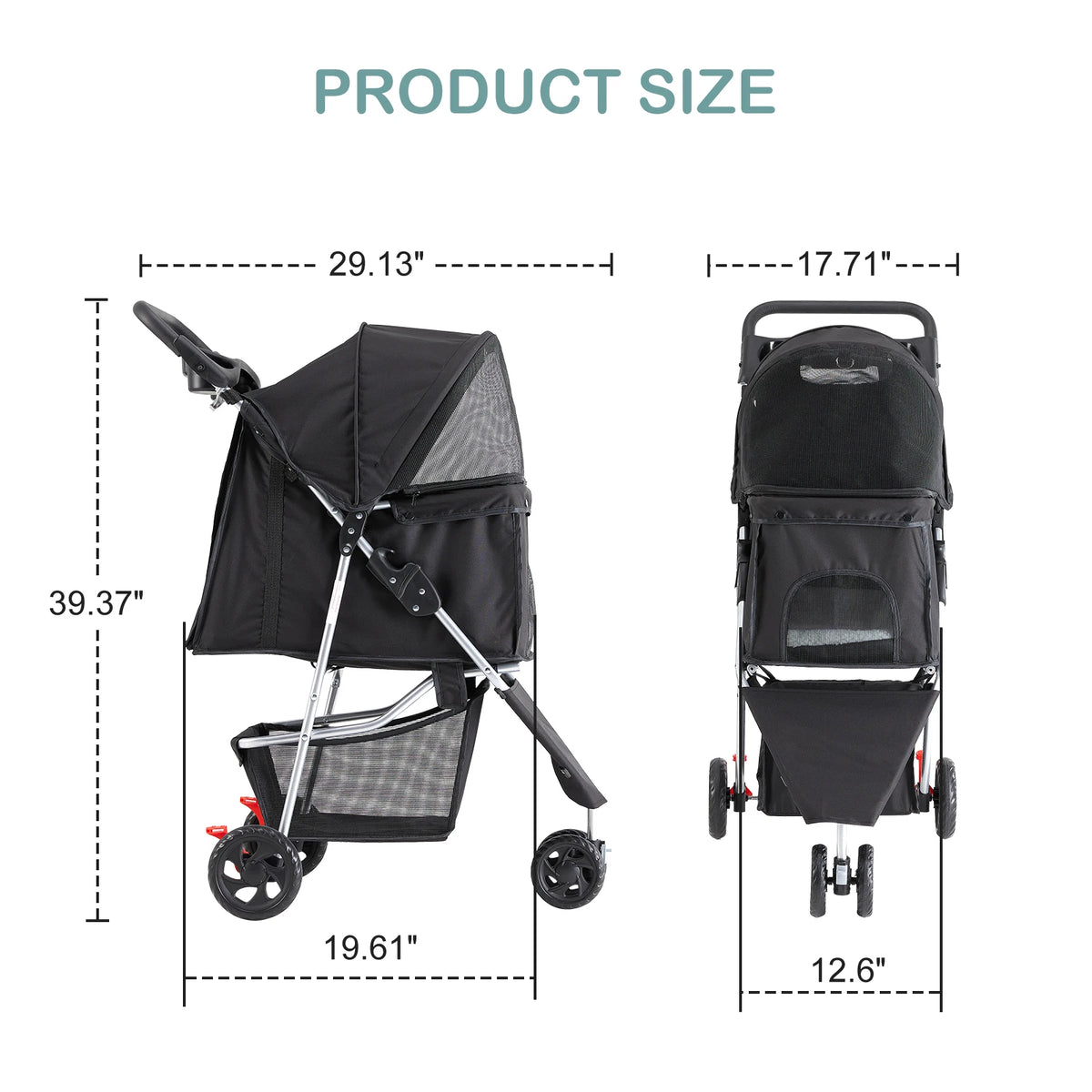 All Terrain Foldable Pet Stroller With Mesh Windows For Small Dogs