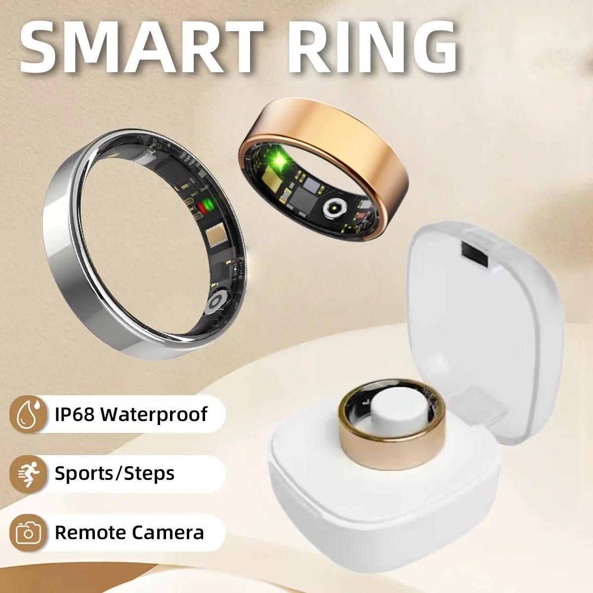 Bluetooth Enabled Smart Ring Monitoring Heart Rate Blood Pressure Steel