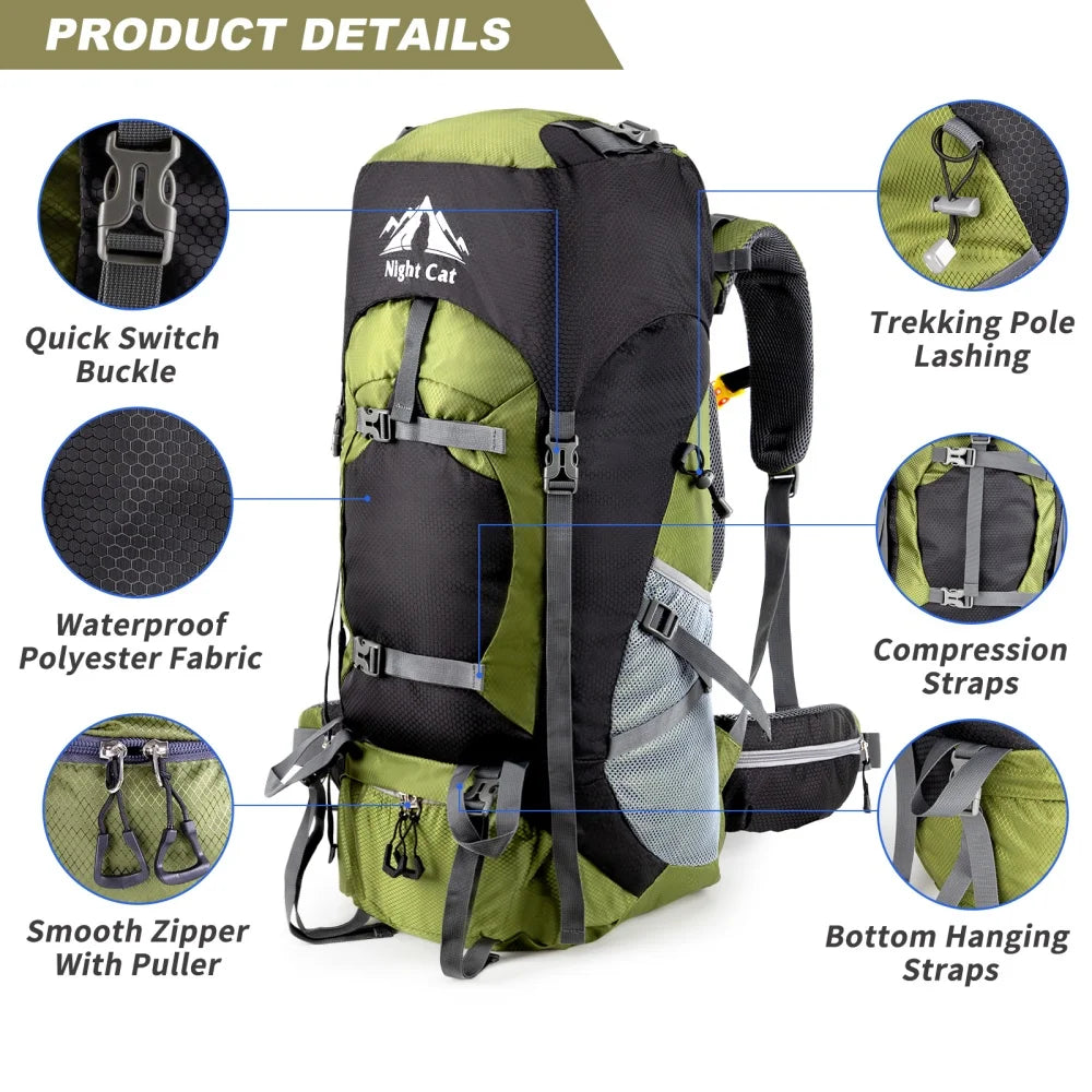 Night Cat Waterproof Hiking Backpack for Camping and Outdoor Adventures