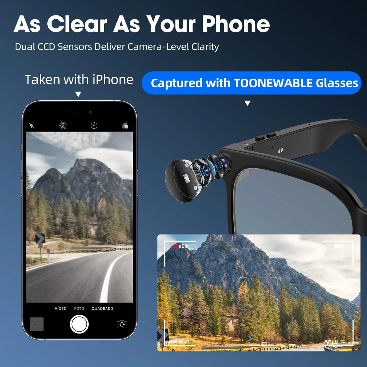 Smart Camera Glasses 8MP Video Ai Translator Bluetooth Color Changing