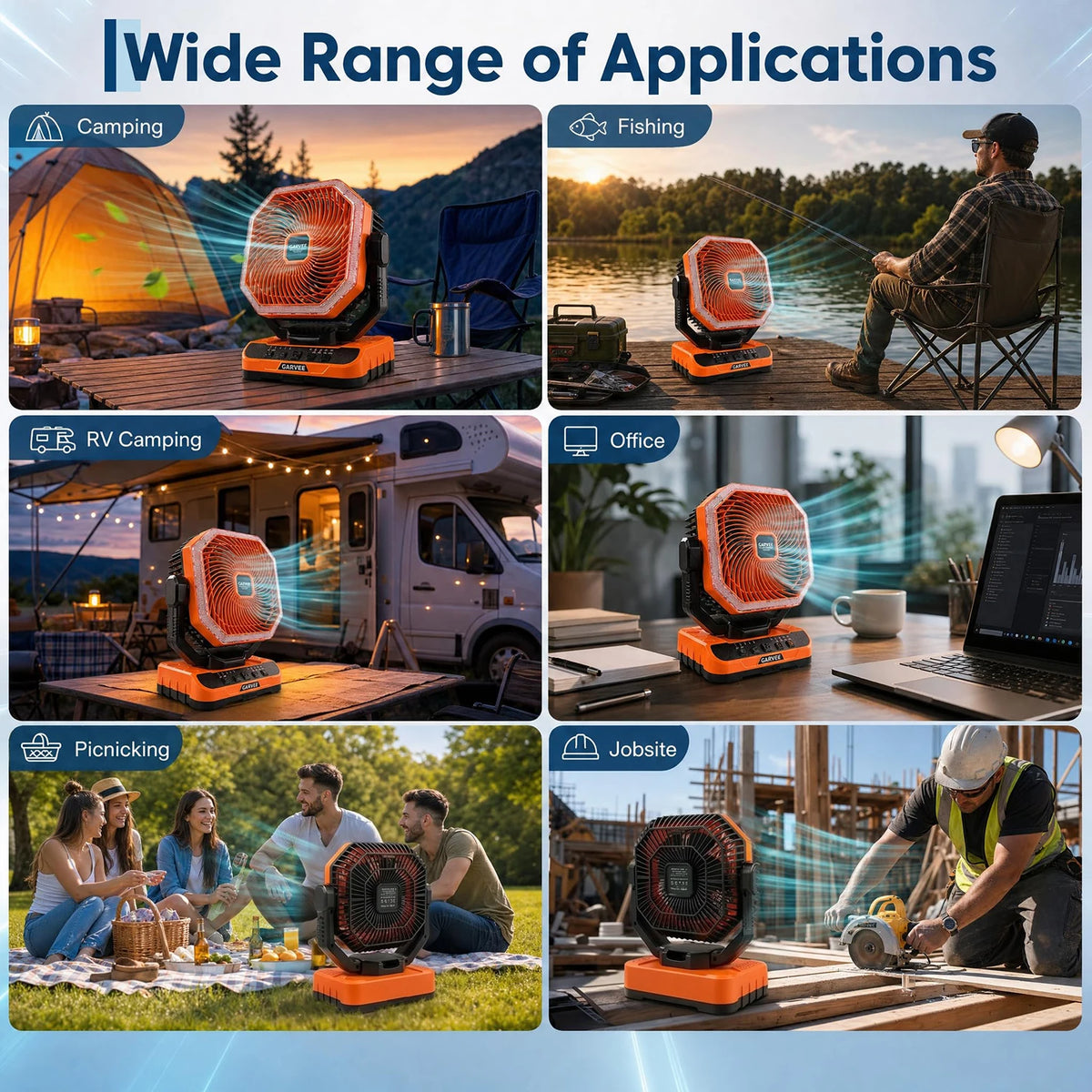 HiMISS Portable Camping Fan With Led Light And Remote Timer