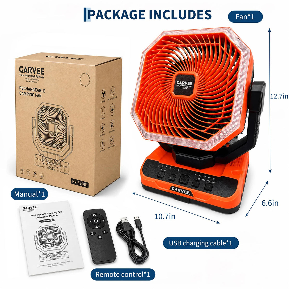 HiMISS Portable Camping Fan With Led Light And Remote Timer