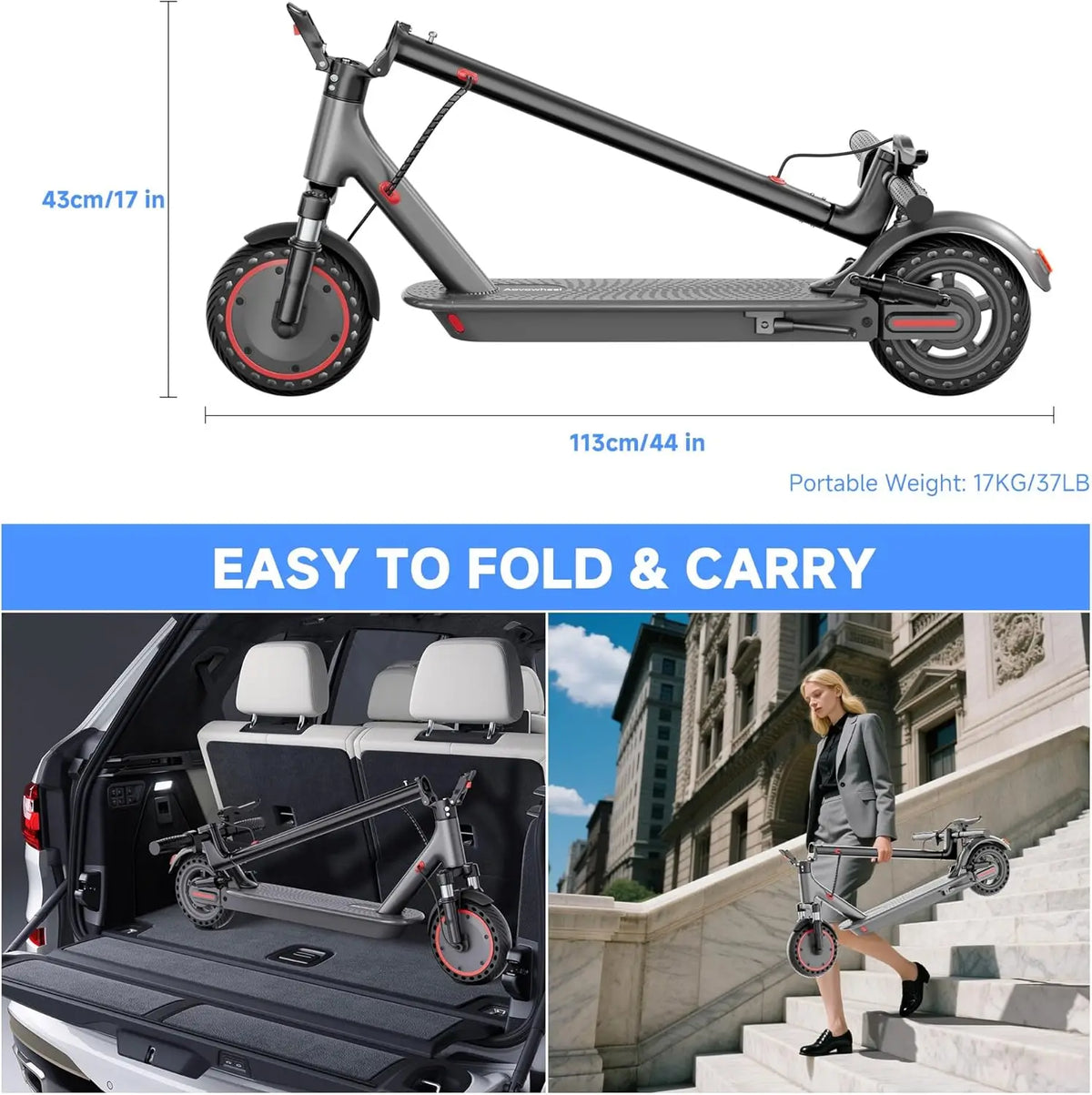 AOVOPRO Foldable Electric Scooter With 500W Motor And Dual Brakes