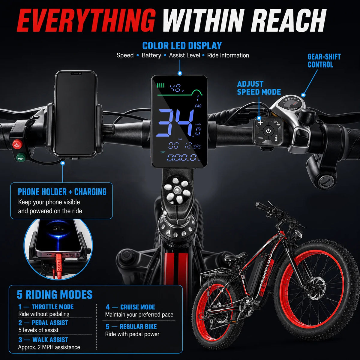 EOEOTWO Electric Bike With Removable Battery And Dual Disc Brakes