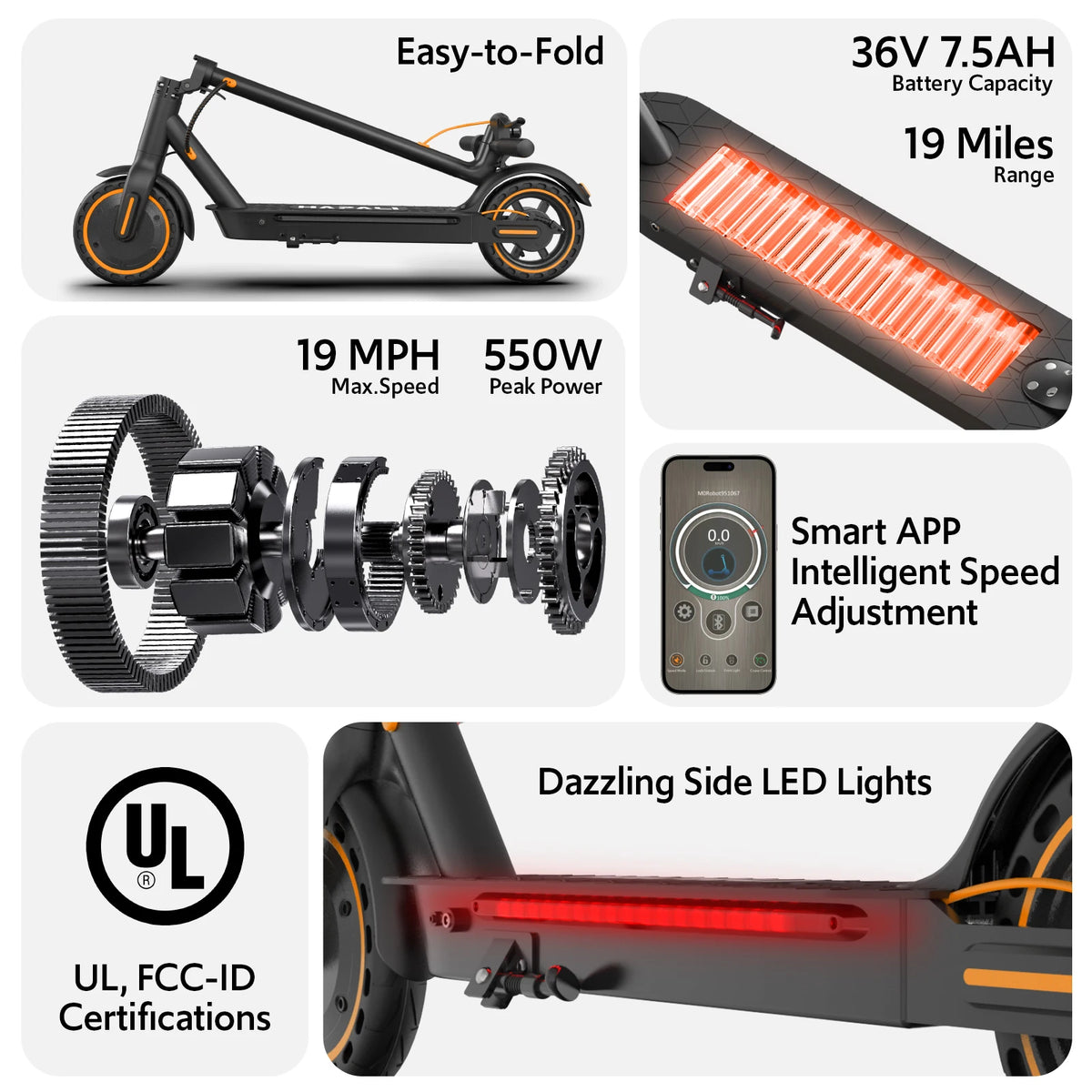 Osboo 550W Foldable Adult Electric Scooter With Smart App Control