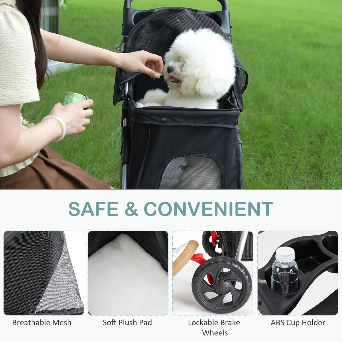 All Terrain Foldable Pet Stroller With Mesh Windows For Small Dogs