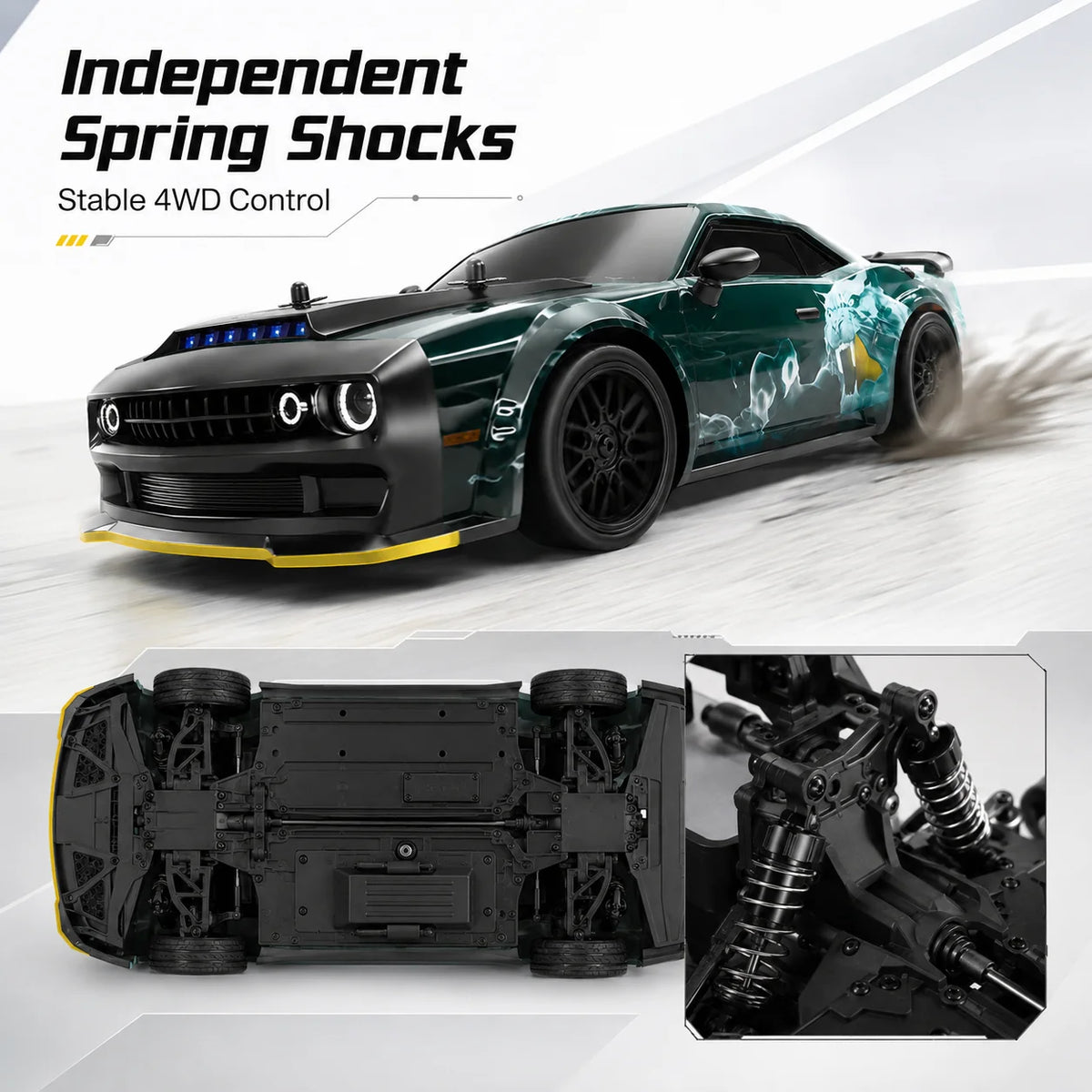 ZNLYRION 4WD RC Drift Car With LED Lights Metal Differential