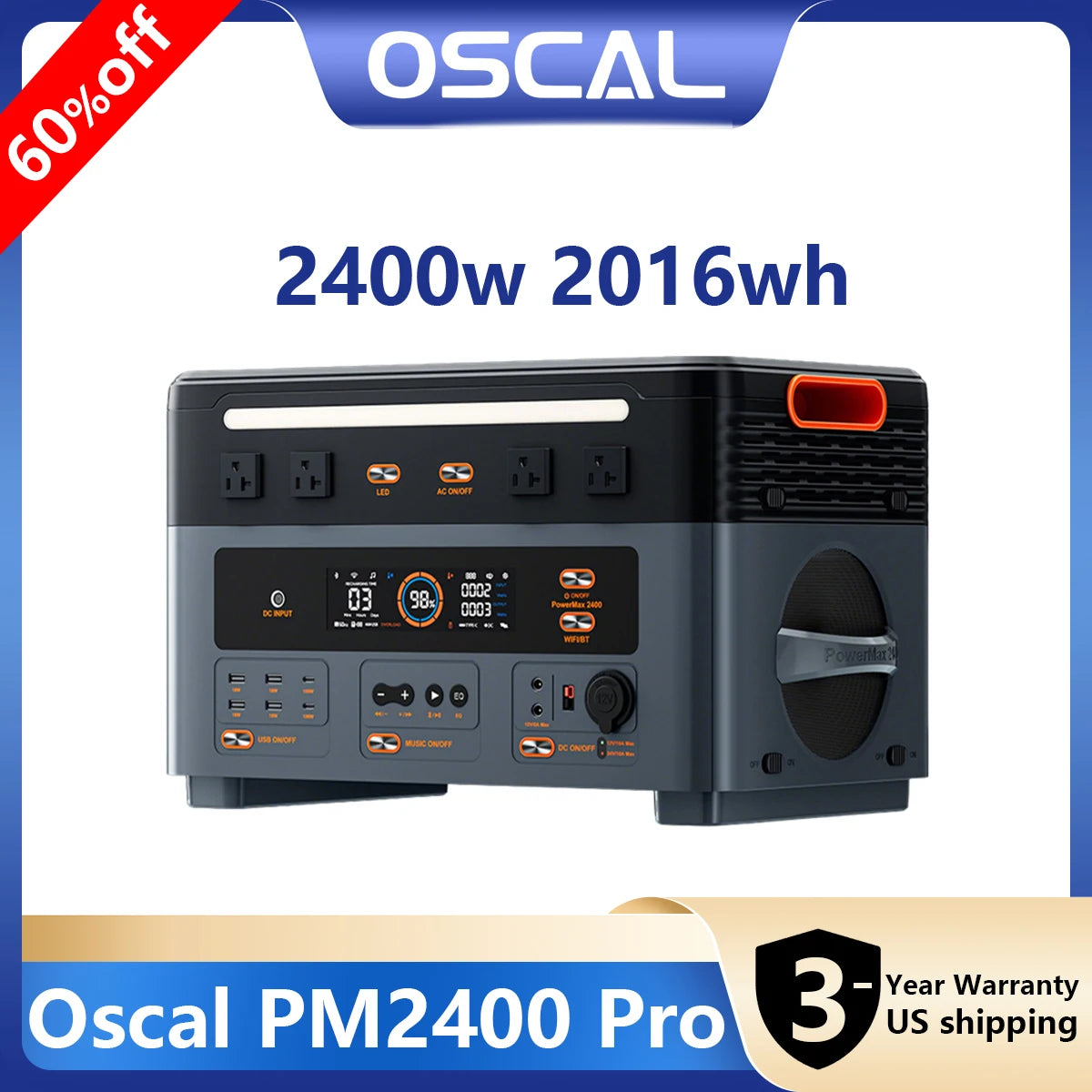Oukitel OSCAL 2048Wh Solar Generator 2400W Portable Power Station LiFePO4