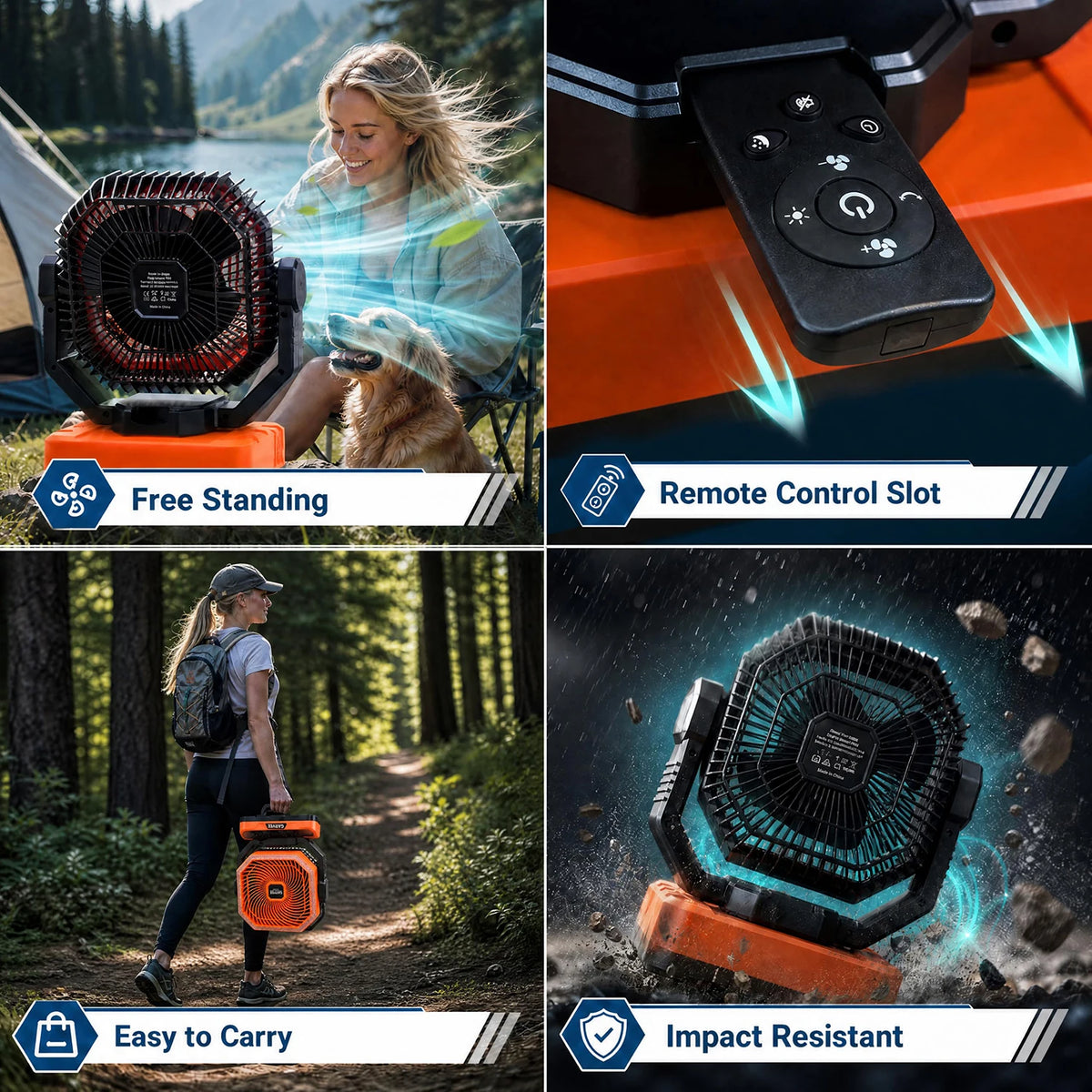 HiMISS Portable Camping Fan With Led Light And Remote Timer
