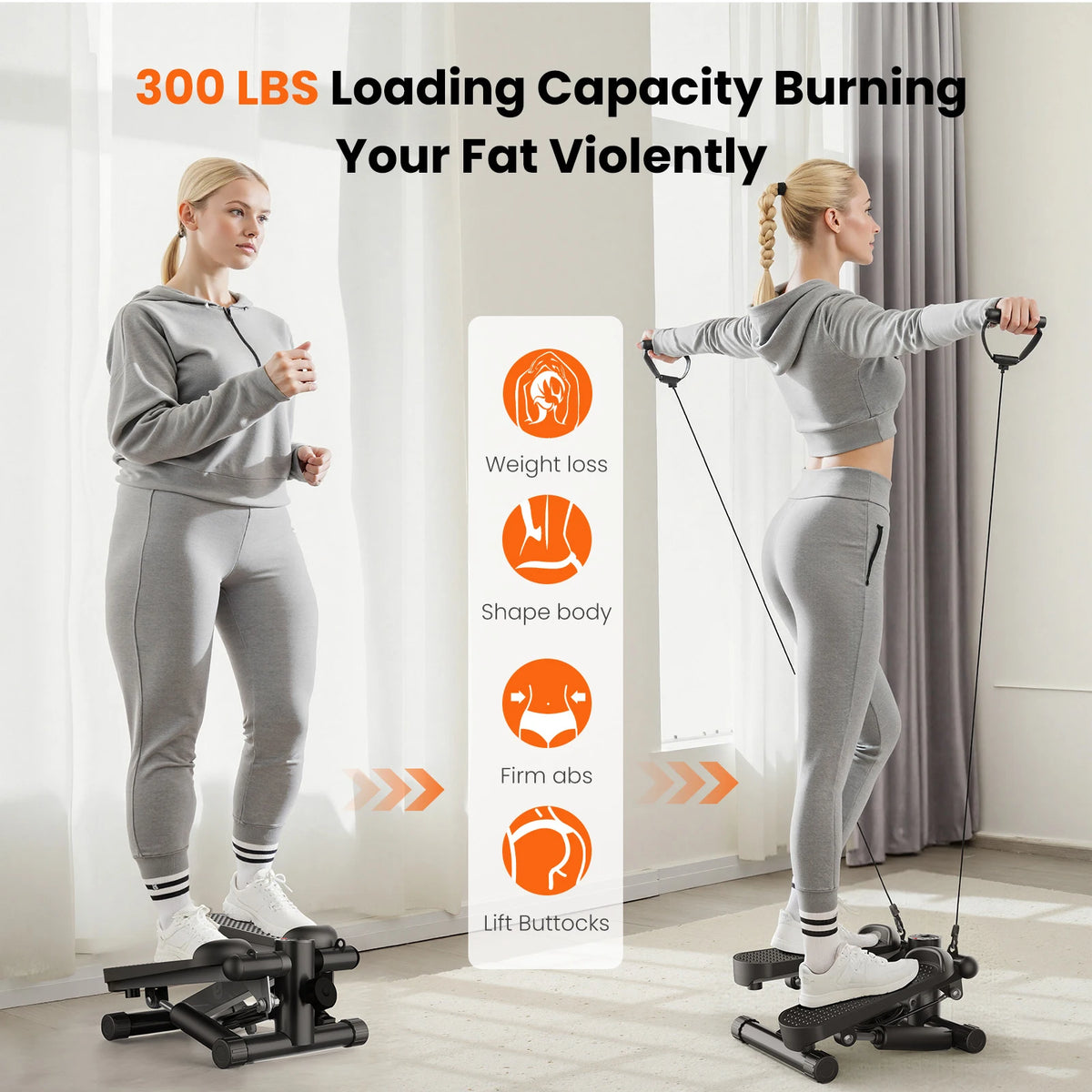 Portable Mini Stepper With Resistance Bands Lcd Monitor Cardio Trainer