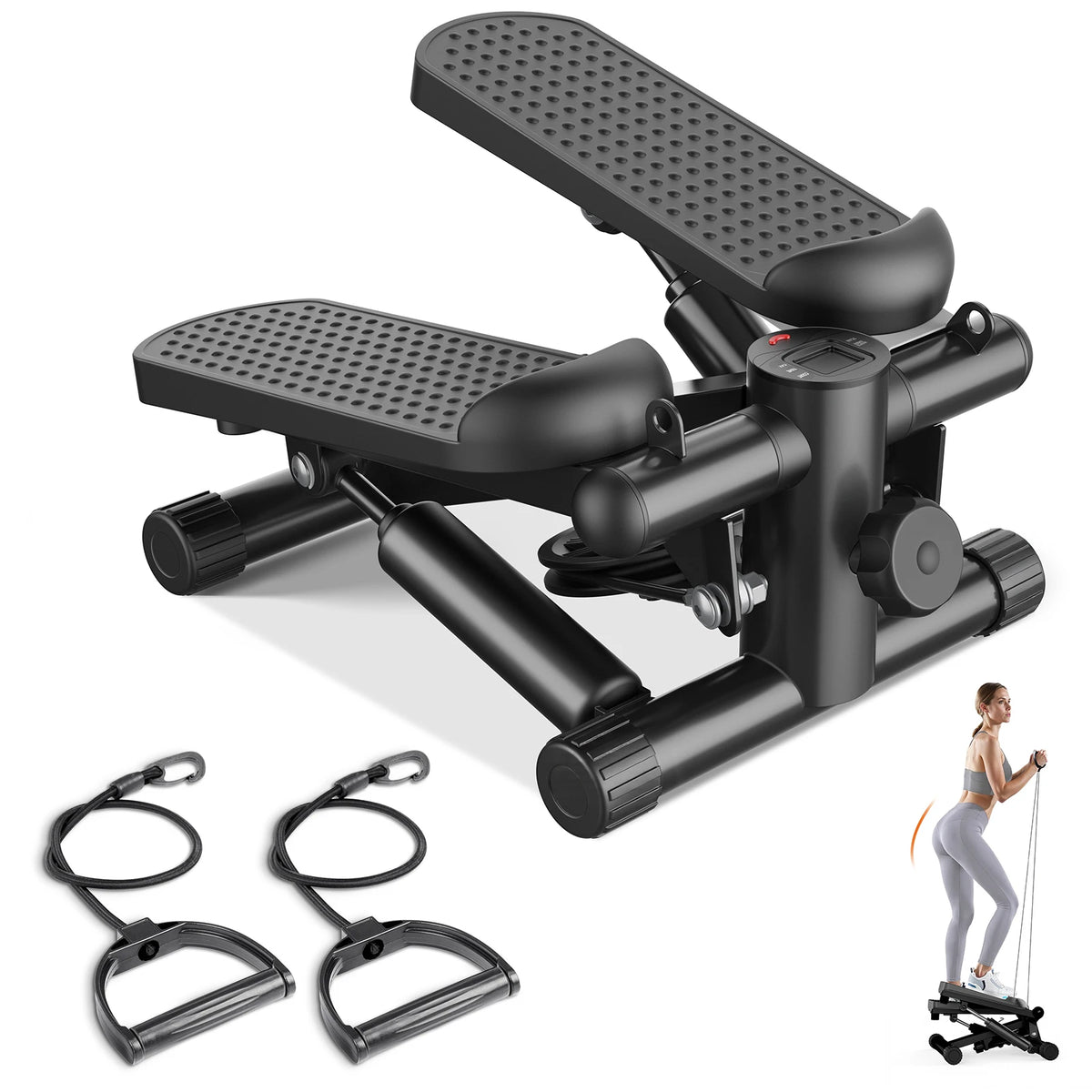 Portable Mini Stepper With Resistance Bands Lcd Monitor Cardio Trainer
