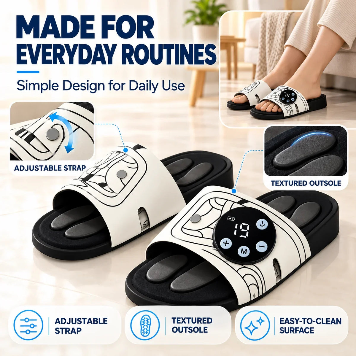 Oimg Ems Foot Massage Slippers Rechargeable Open Toe