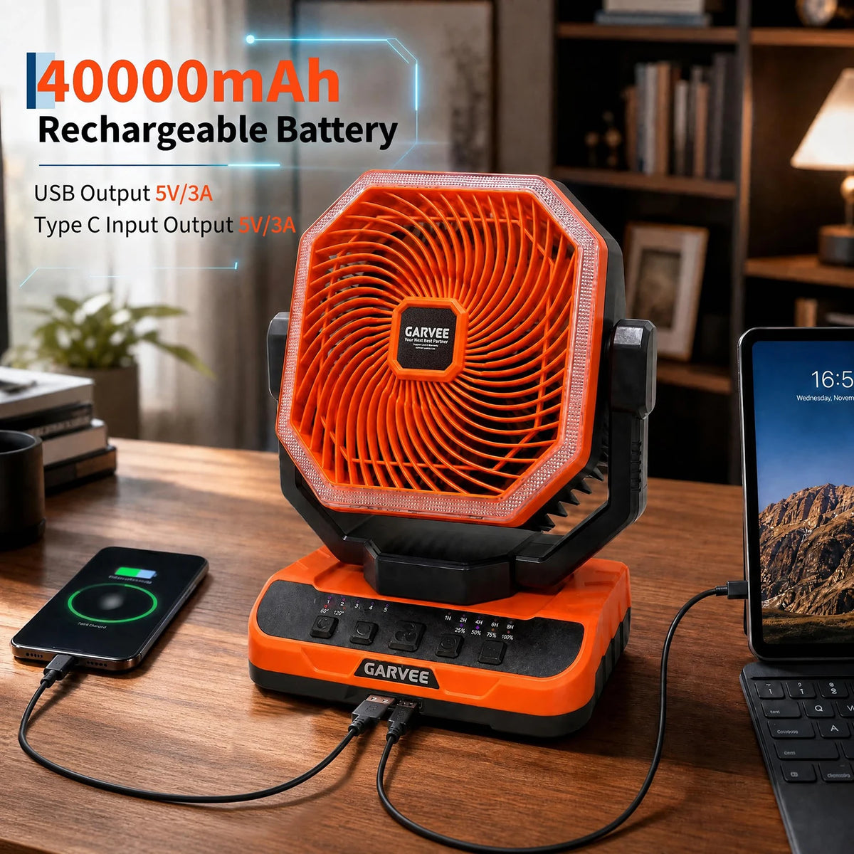 HiMISS Portable Camping Fan With Led Light And Remote Timer