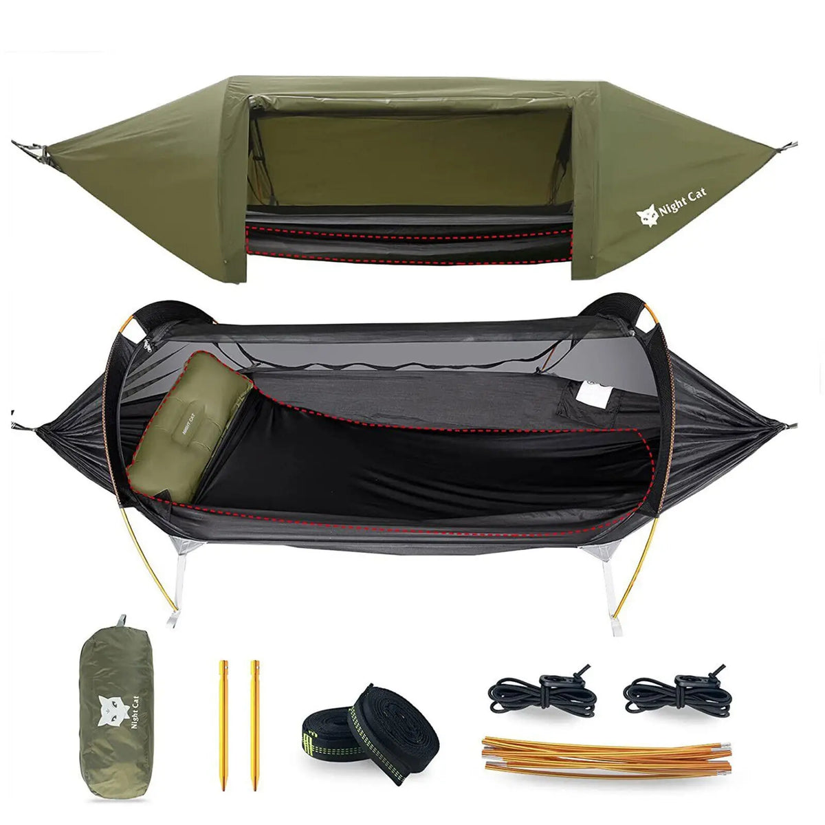 Night Cat 3In1 Hammock Tent With Bug Net And Rainfly