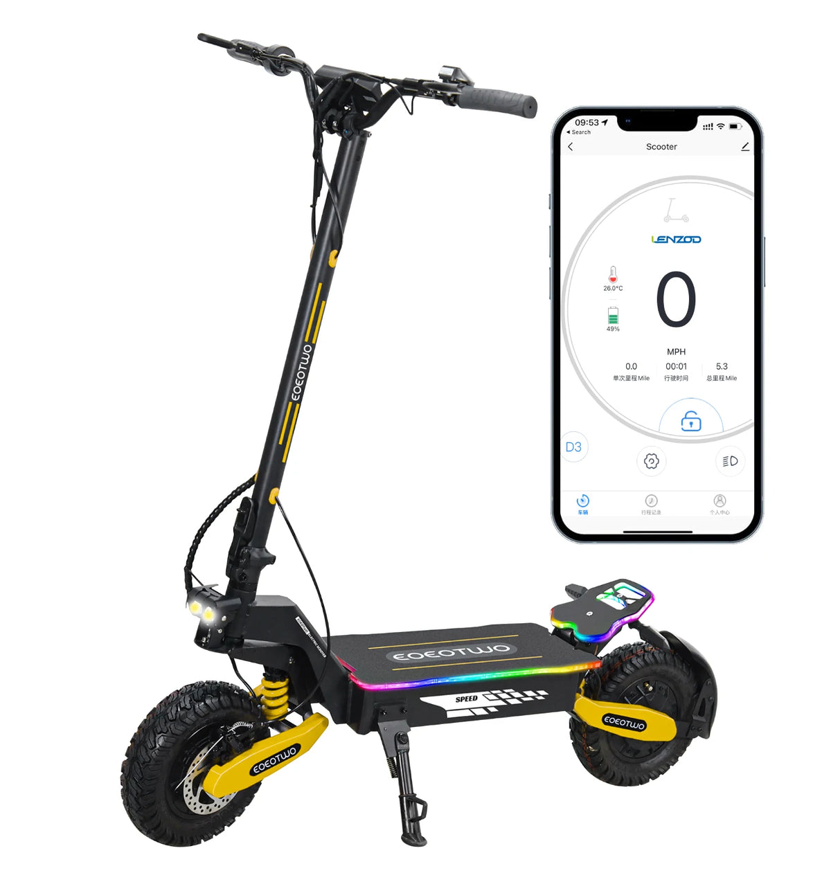 EOEOTWO 2400W Dual Motor Electric Scooter Hydraulic Brake App Control