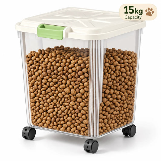 Airtight Pet Food Storage Container With Wheels And Measuring Cup