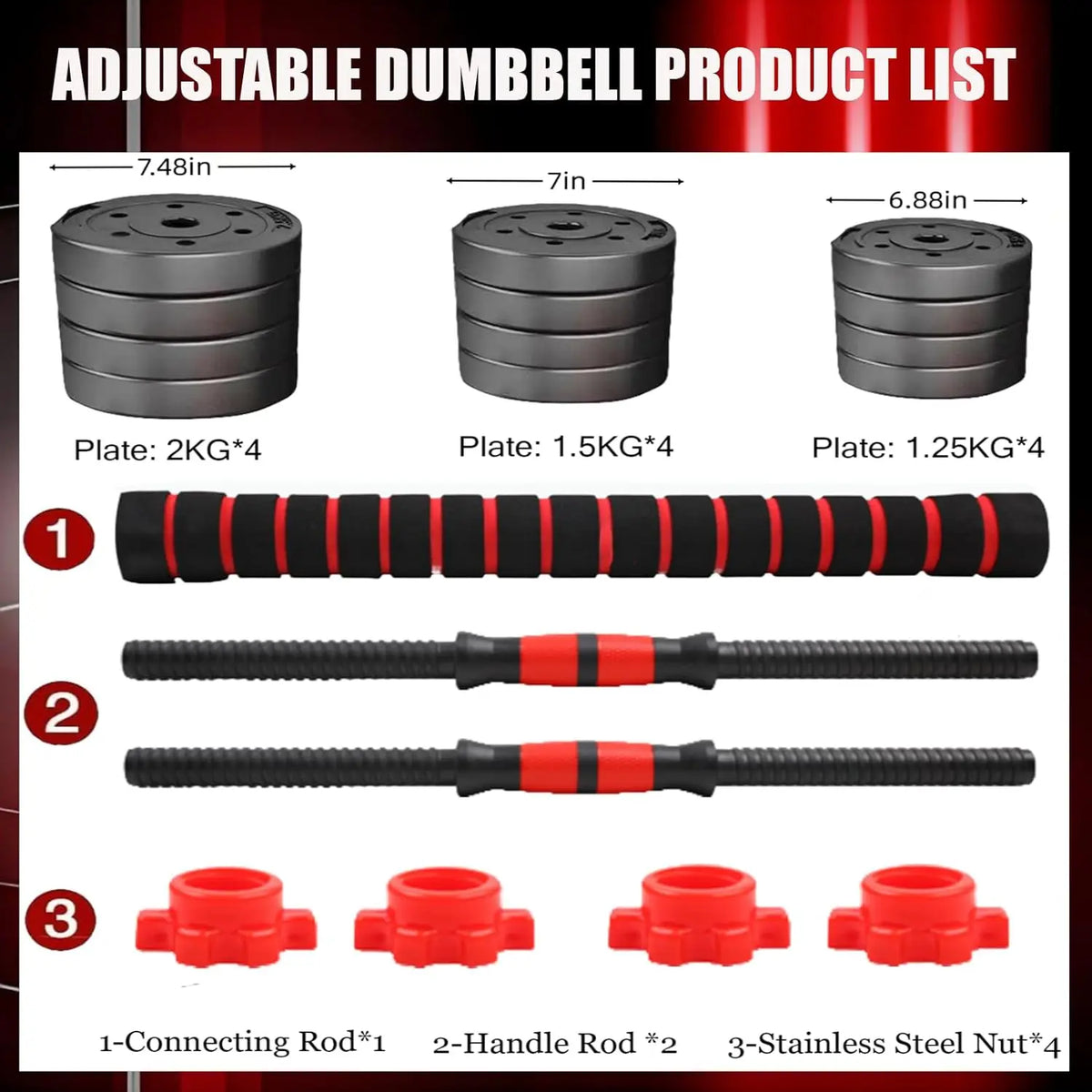 Heavy Duty Adjustable Dumbbell Set With Ergonomic Handles For Fitness