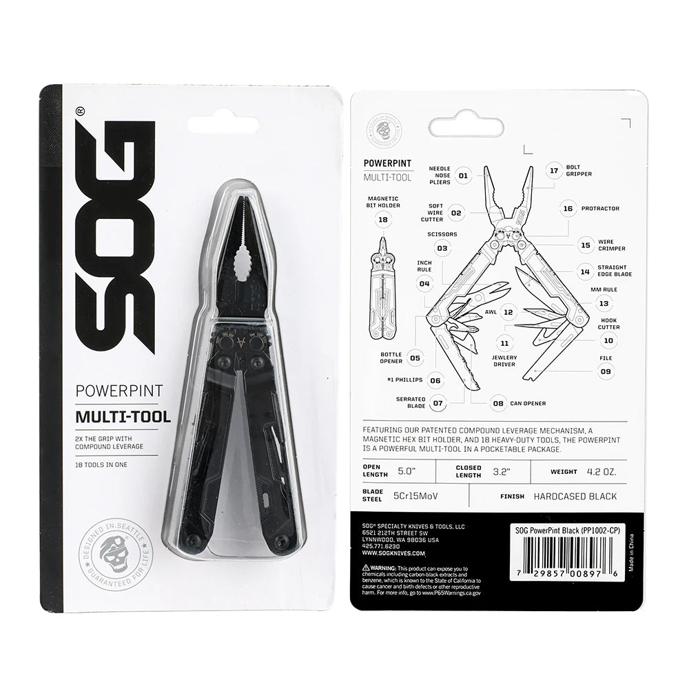 SOG PowerPint Multi Tool Stainless Steel Pocket Pliers With Knife