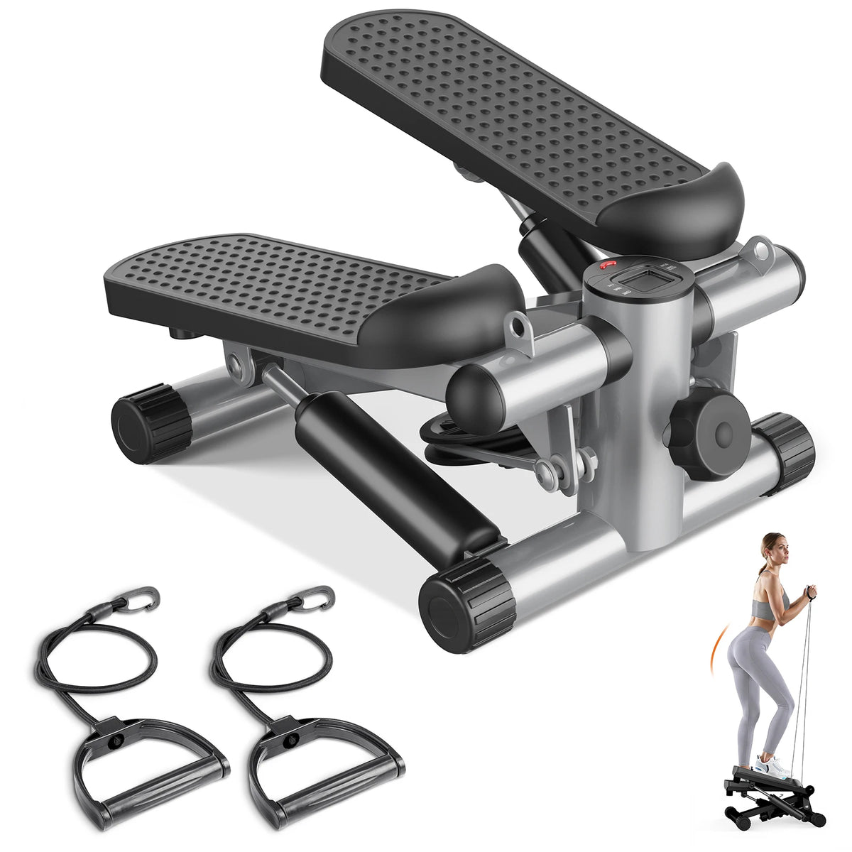 Portable Mini Stepper With Resistance Bands Lcd Monitor Cardio Trainer