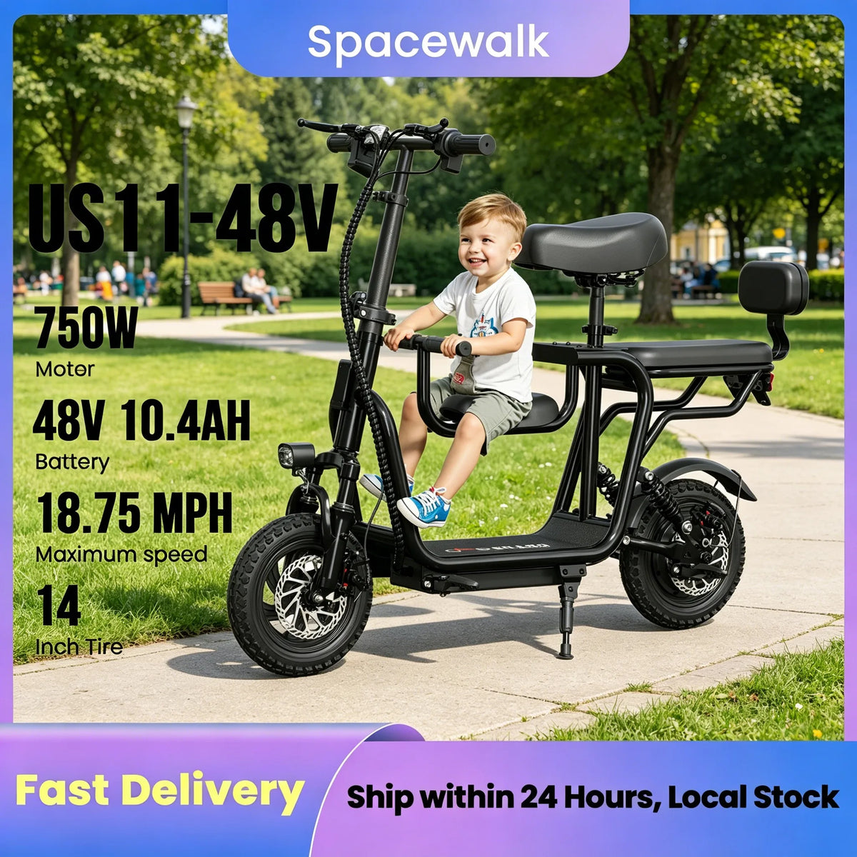 Eilleo Spacewalk 750W Adult Electric Scooter With Integrated Seat
