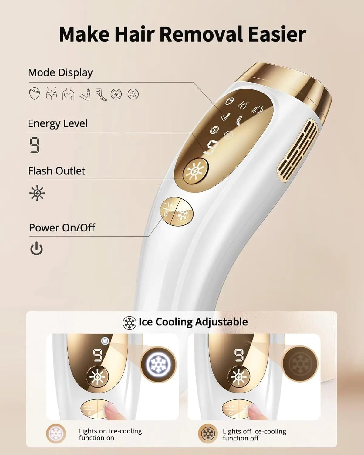 Lysmoski IPL Hair Removal Device With Ice Cooling Unlimited Flashes