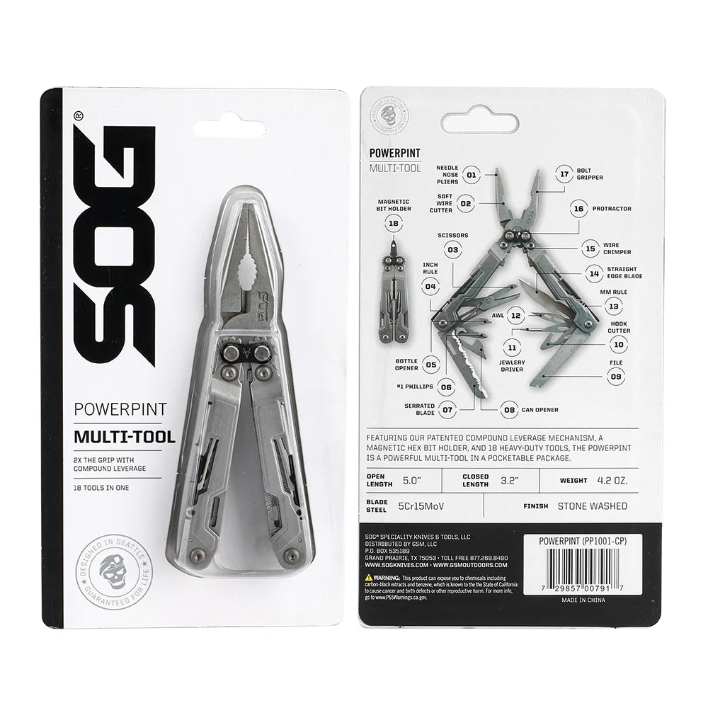 SOG PowerPint Multi Tool Stainless Steel Pocket Pliers With Knife