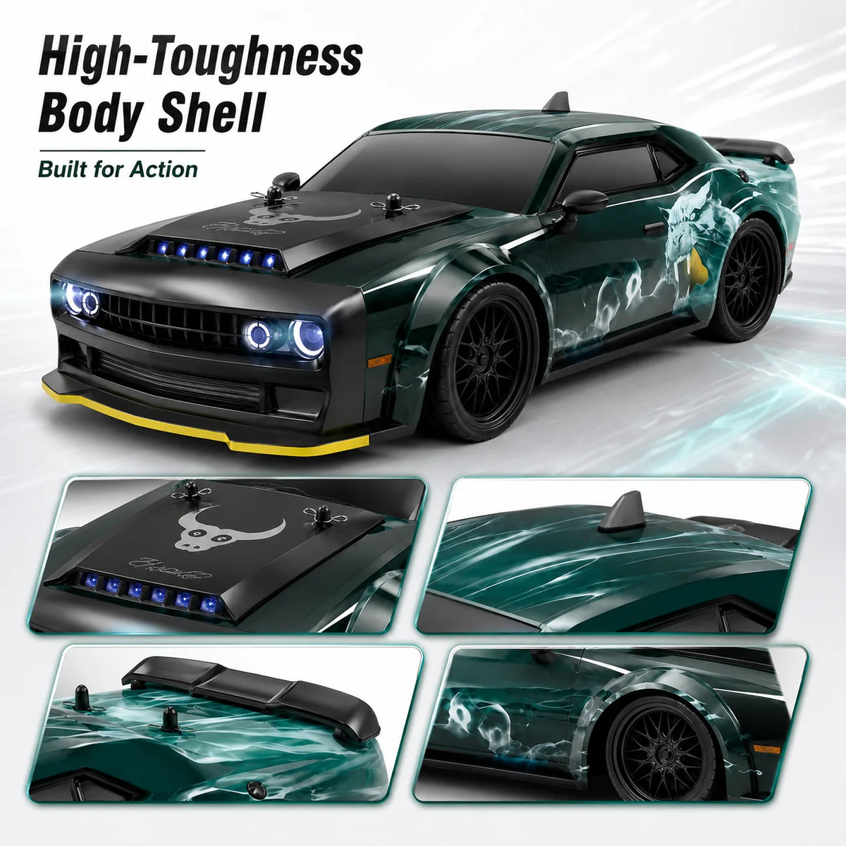 ZNLYRION 4WD RC Drift Car With LED Lights Metal Differential