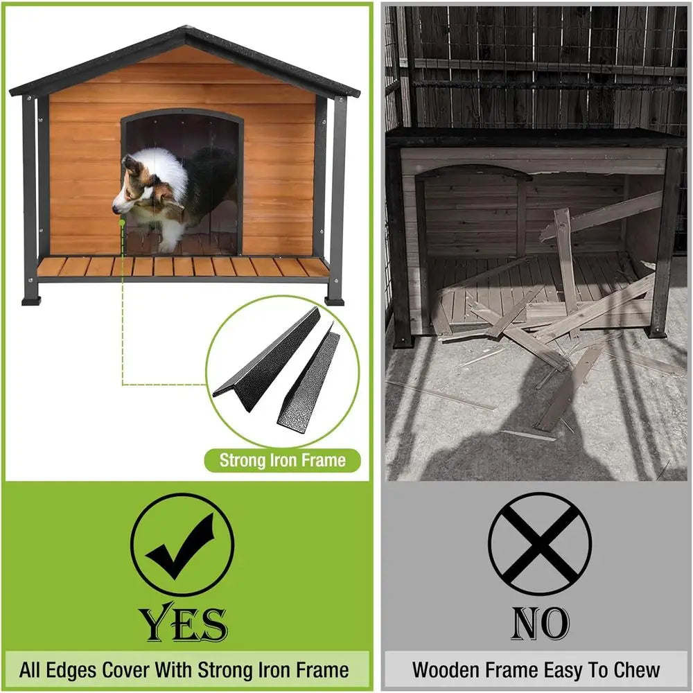Durable Wooden And Metal Dog House With Raised Base