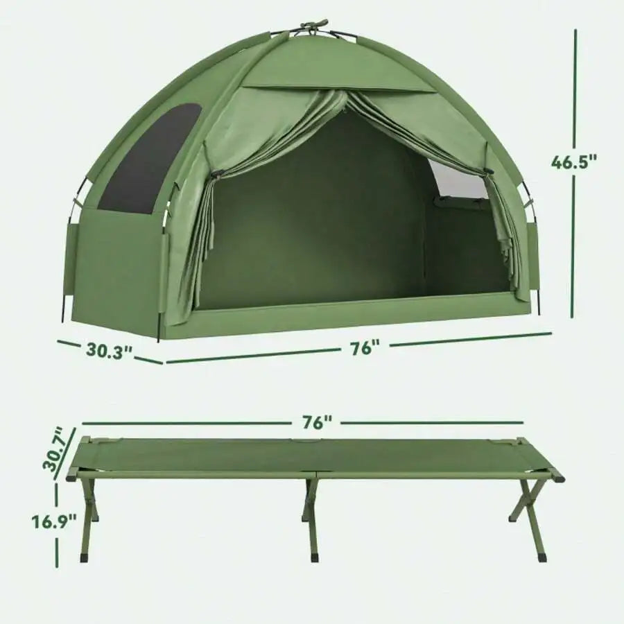 Folding Aluminum Camping Cot Tent With Sleeping Bag Air Mattress