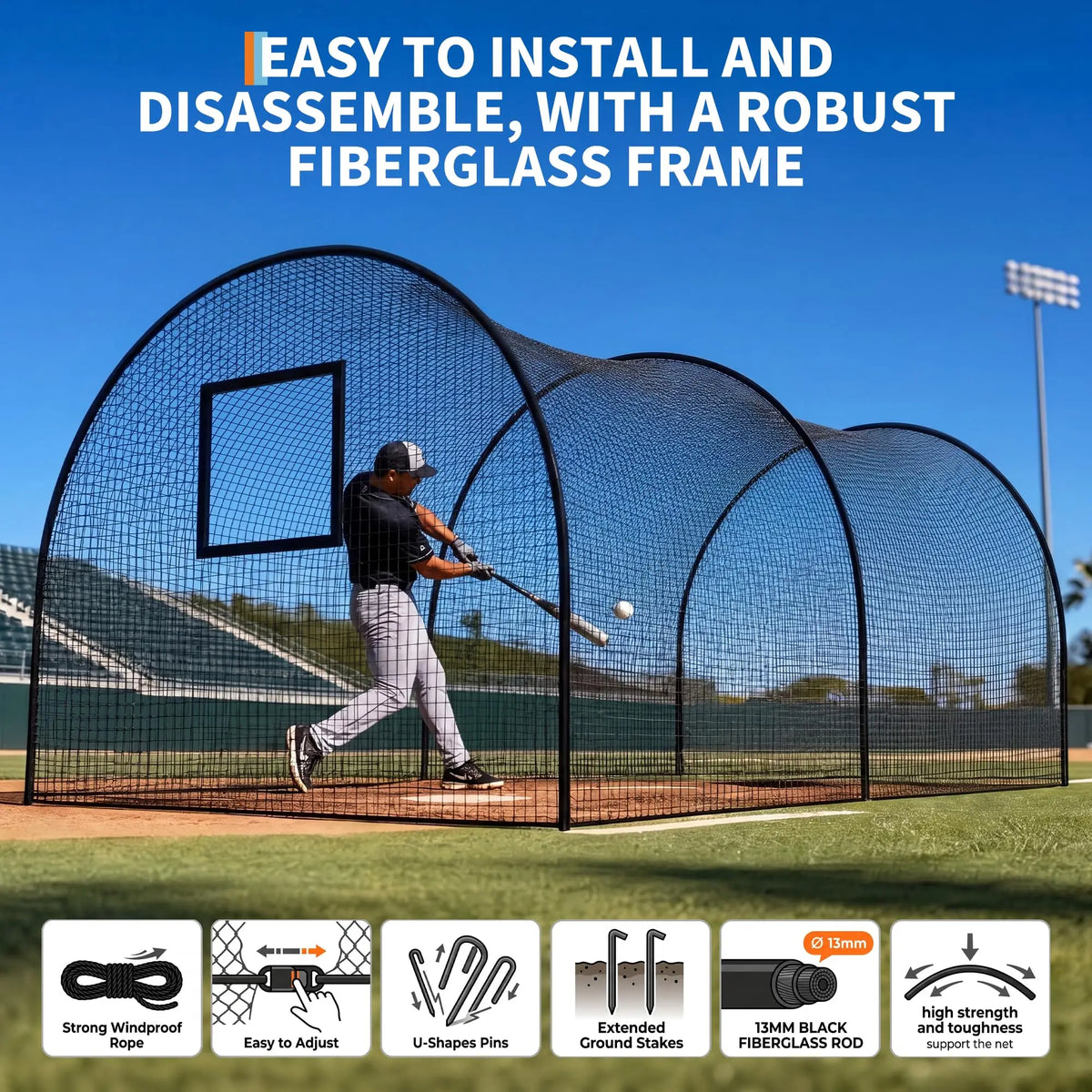 HiMISS Baseball Batting Cage With Frame And Training Net