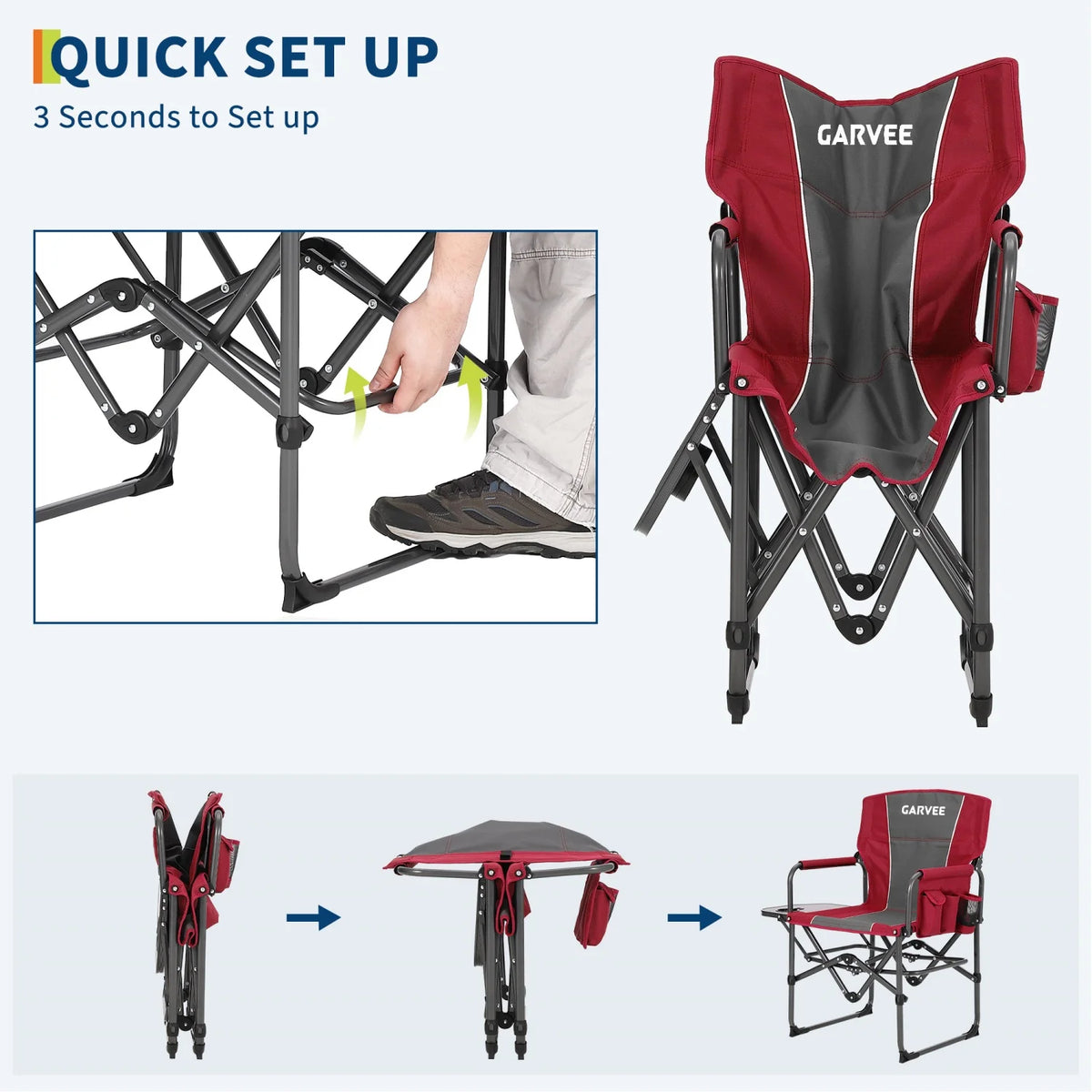 HiMISS Heavy Duty Folding Directors Chair With Table Cup Holder