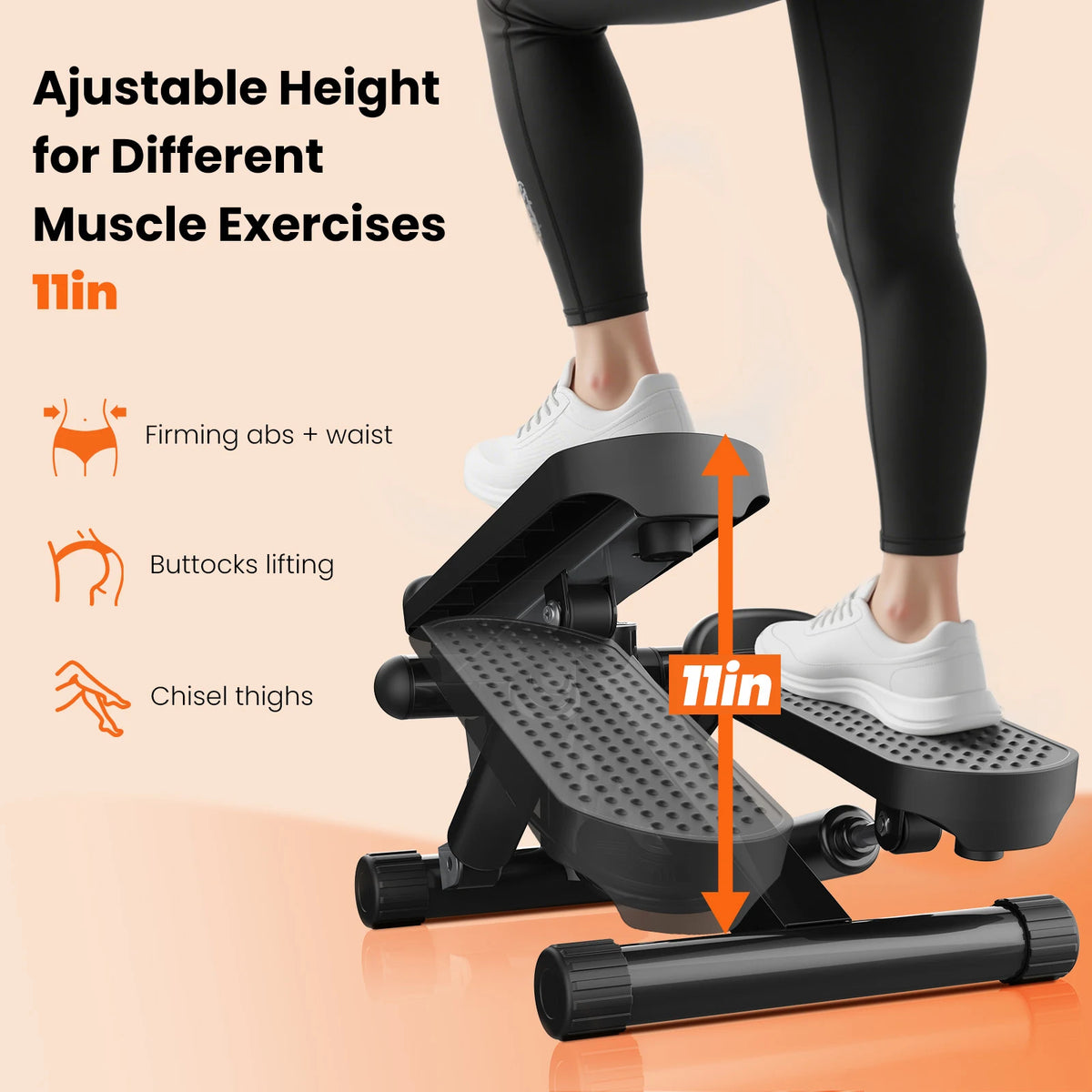 Portable Mini Stepper With Resistance Bands Lcd Monitor Cardio Trainer
