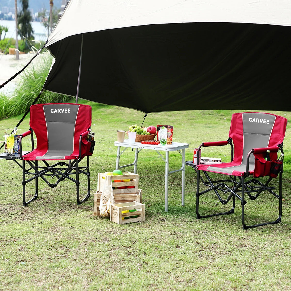 HiMISS Heavy Duty Folding Directors Chair With Table Cup Holder