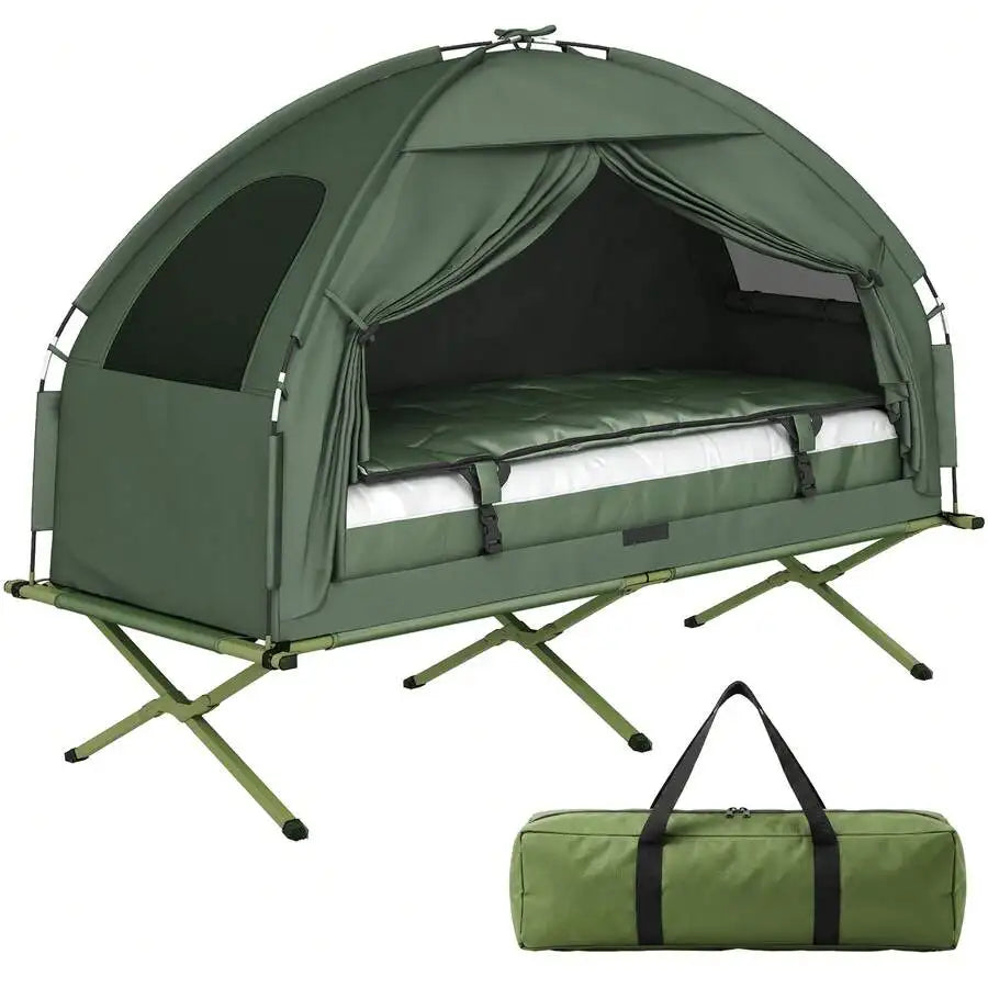 Folding Aluminum Camping Cot Tent With Sleeping Bag Air Mattress