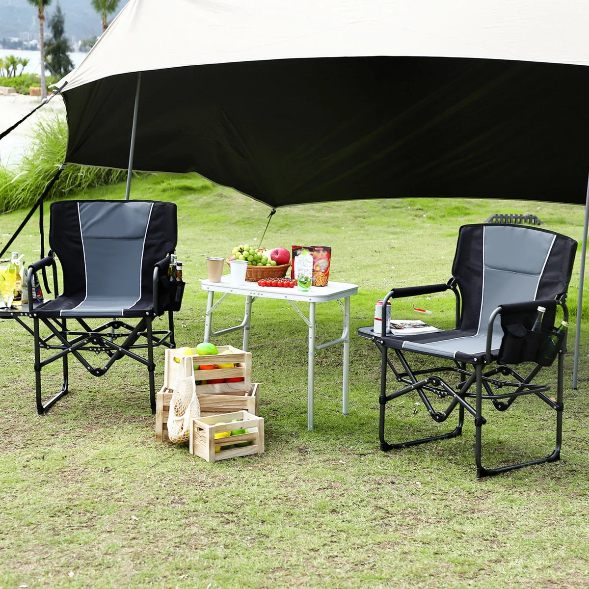 HiMISS Heavy Duty Folding Directors Chair With Table Cup Holder