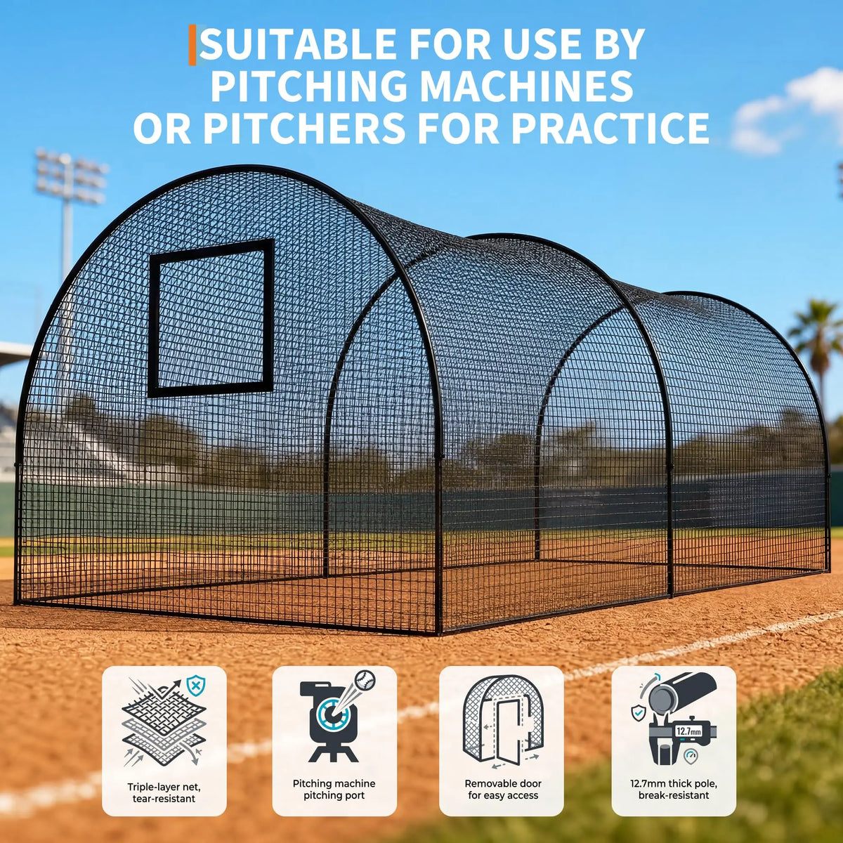 HiMISS Baseball Batting Cage With Frame And Training Net