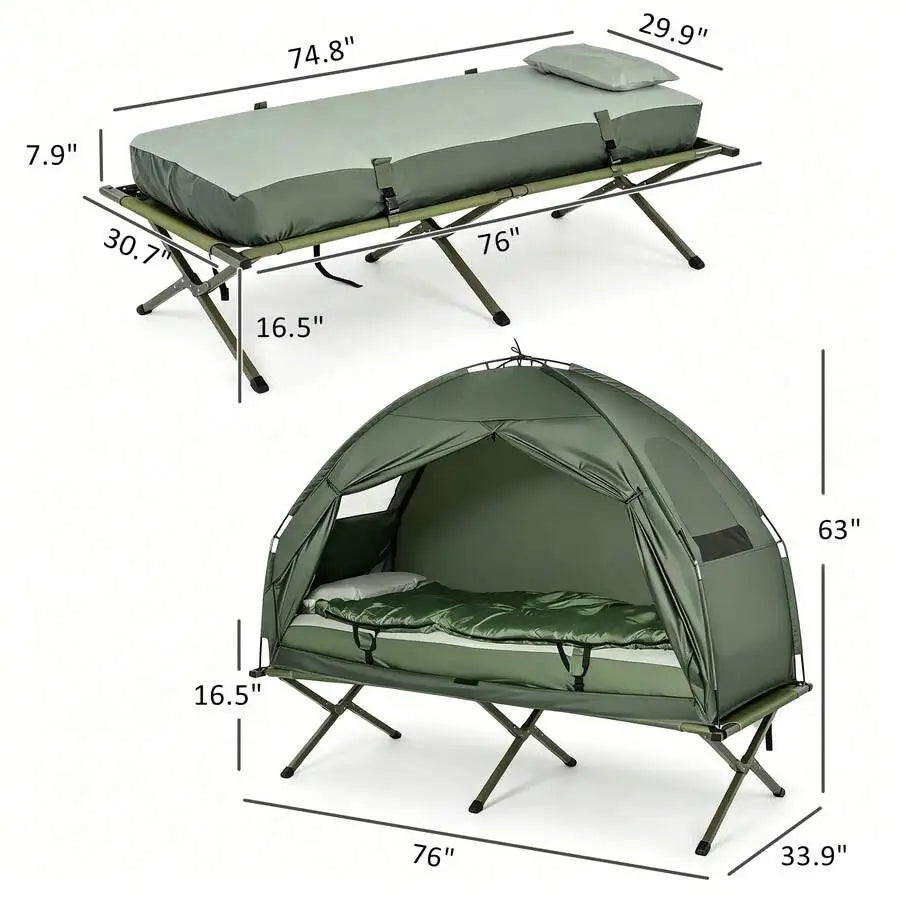 Folding Aluminum Camping Cot Tent With Sleeping Bag Air Mattress