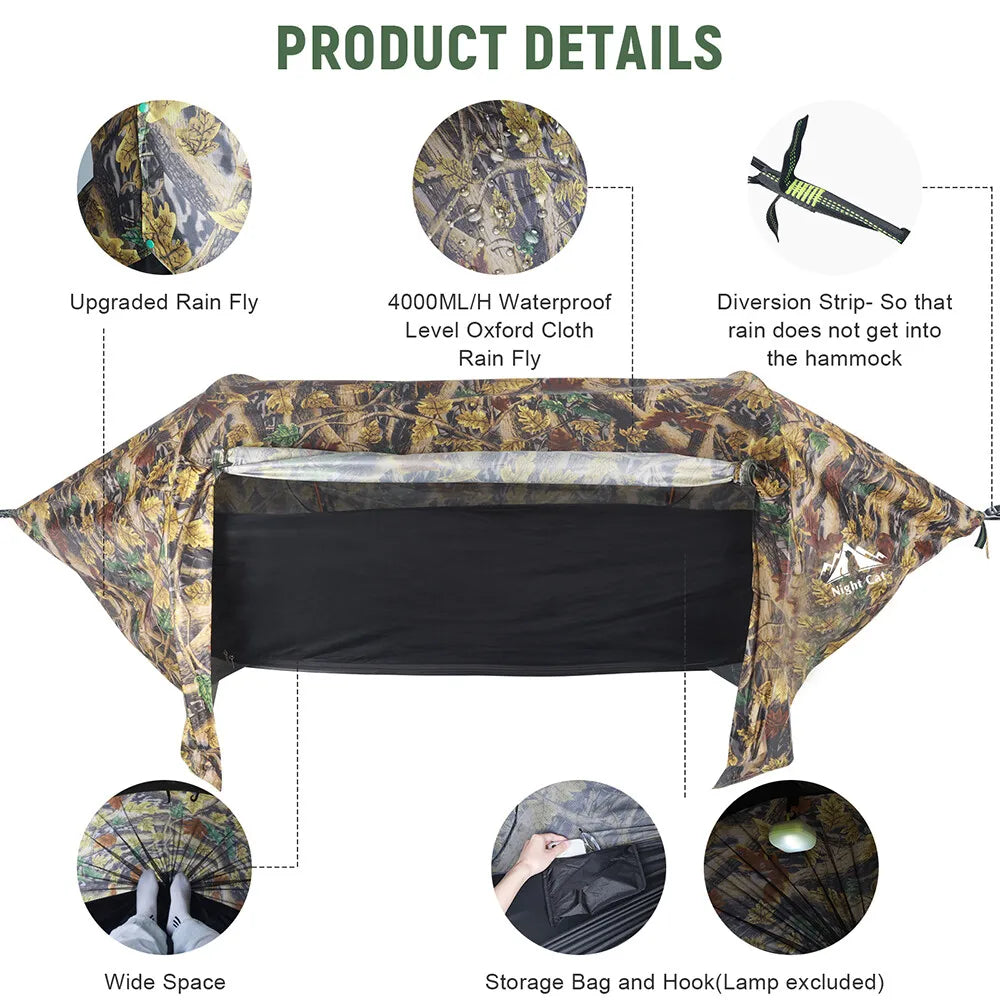 Night Cat 3In1 Hammock Tent With Bug Net And Rainfly