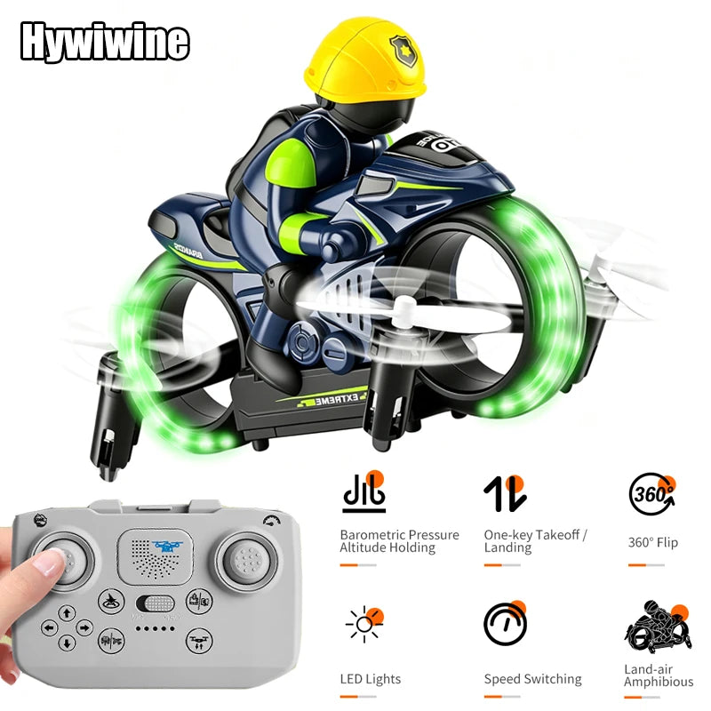 Hywiwine 2 In 1 Remote Control Rc Car Drone Playset