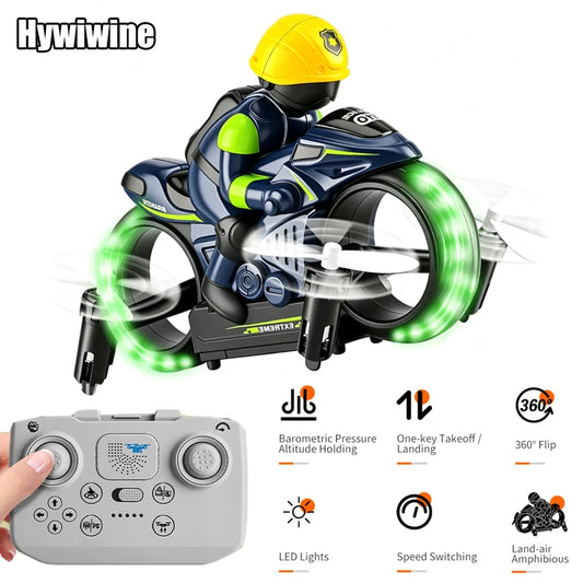 Hywiwine 2 In 1 Remote Control Rc Car Drone Playset