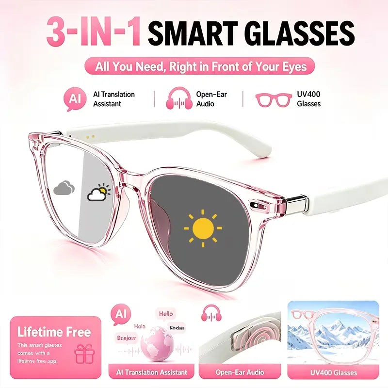 Smart AI Translator Glasses With Open Ear Photochromic Lenses