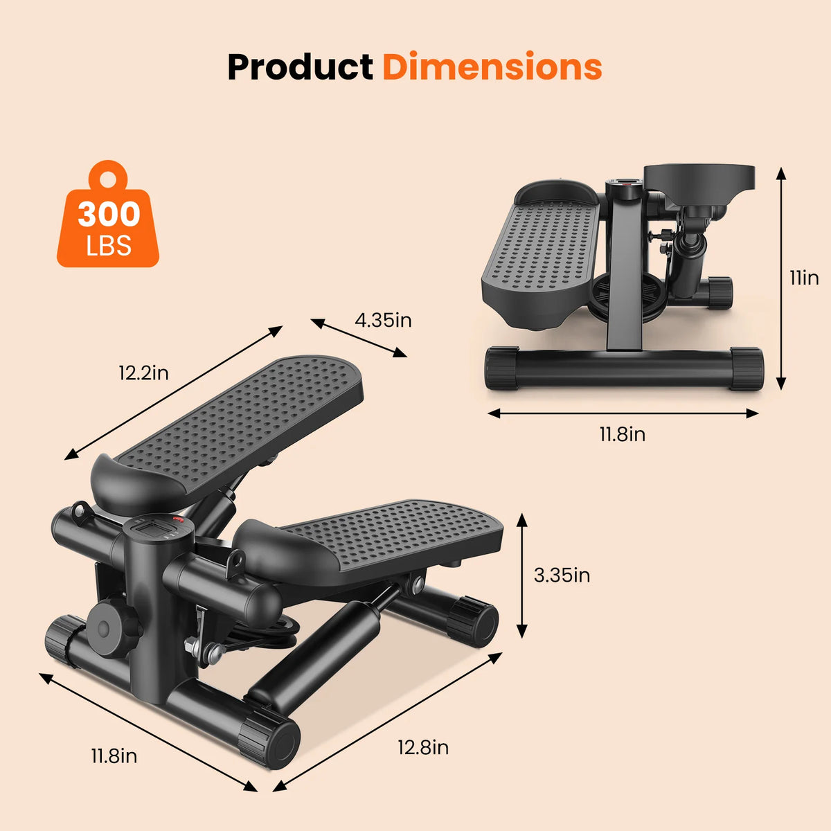 Portable Mini Stepper With Resistance Bands Lcd Monitor Cardio Trainer