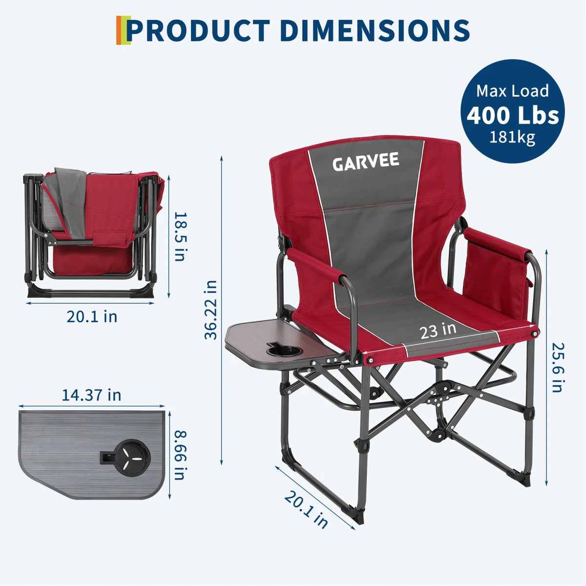 HiMISS Heavy Duty Folding Directors Chair With Table Cup Holder