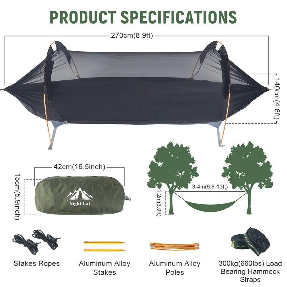 Night Cat 3In1 Hammock Tent With Bug Net And Rainfly